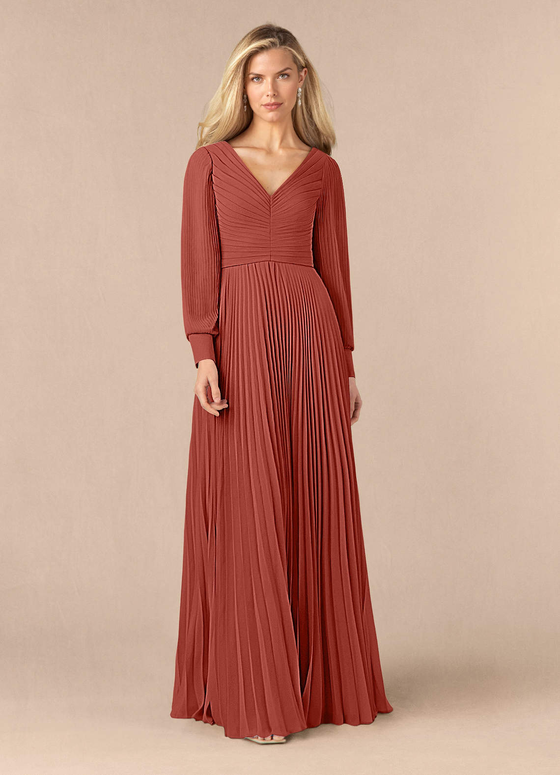 Azazie Zina Mother of the Bride Dresses Terracotta A-Line Pleated Chiffon Dress image1