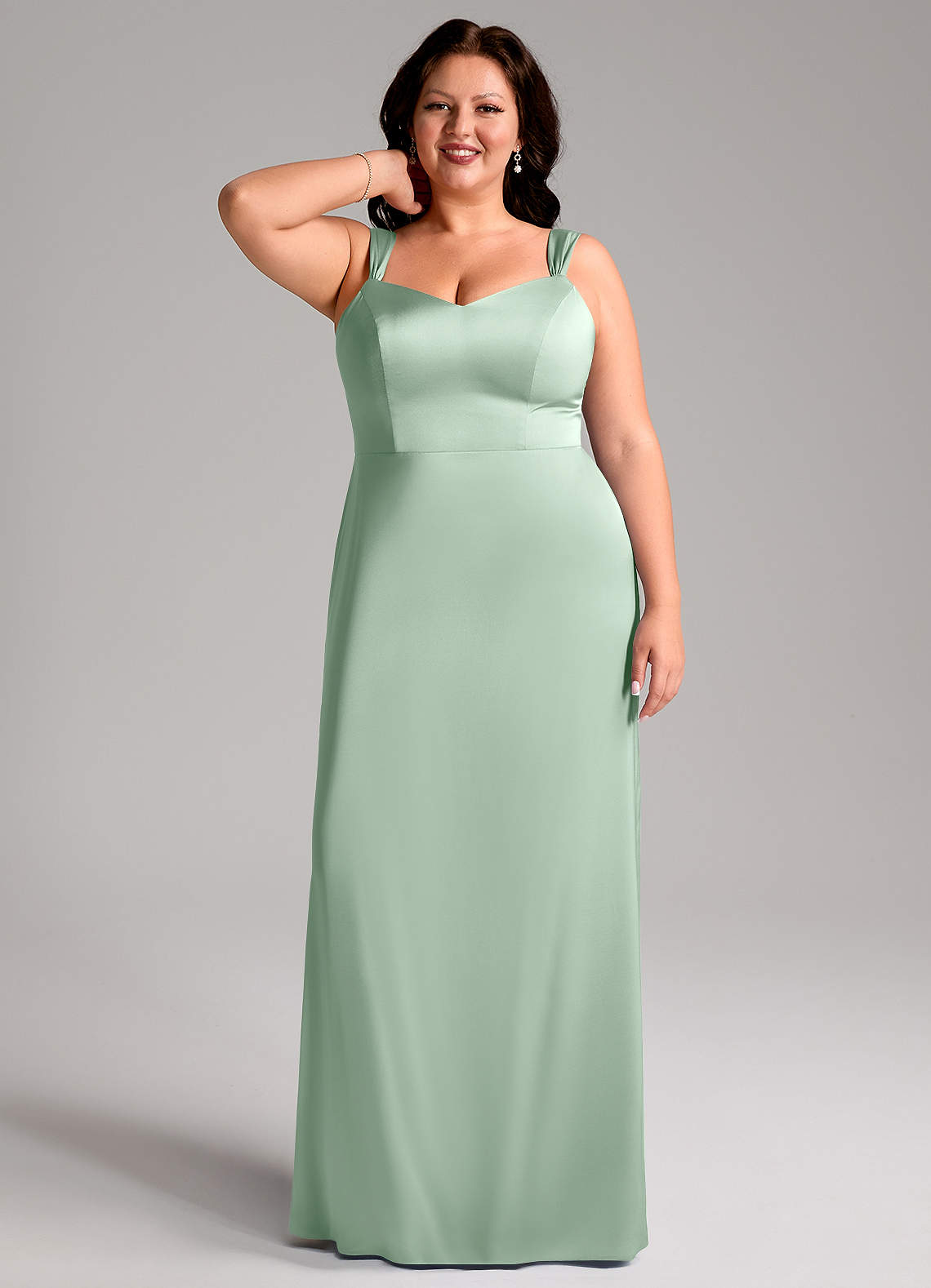Azazie Denice Bridesmaid Dresses Agave Sheath Pleated Stretch Satin Dress image8
