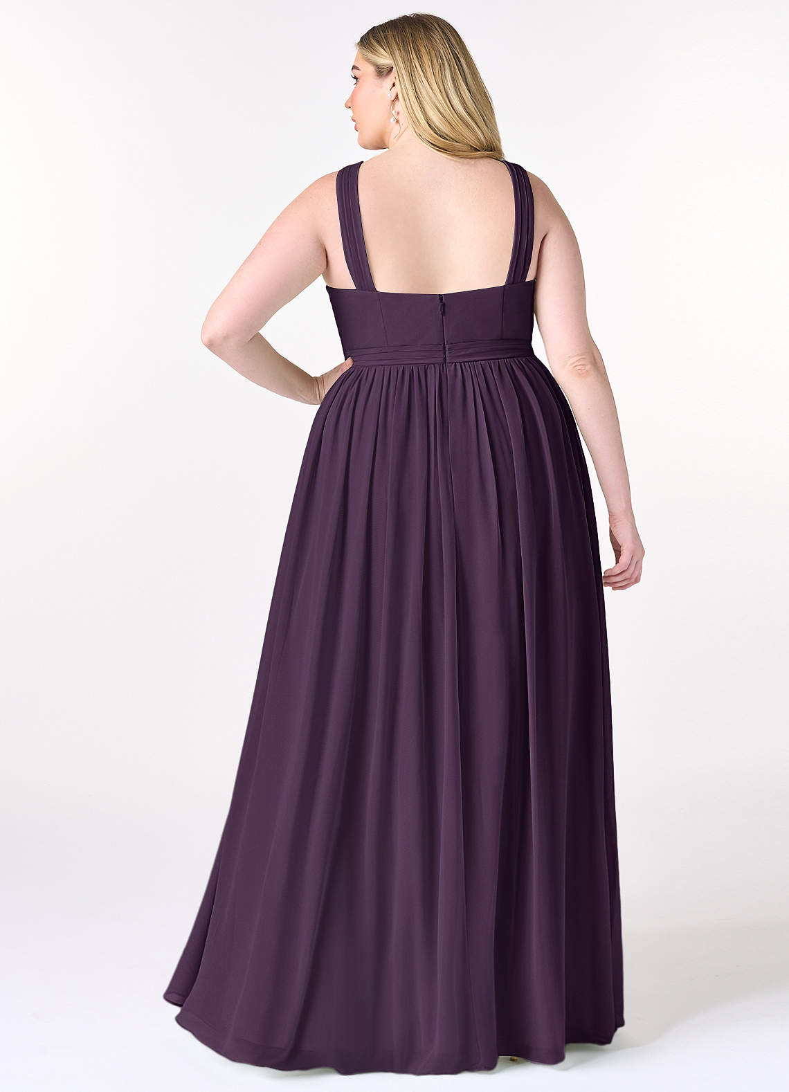 Azazie A-Line Halter Neck Floor-Length Chiffon Bridesmaid Dresses - Plum