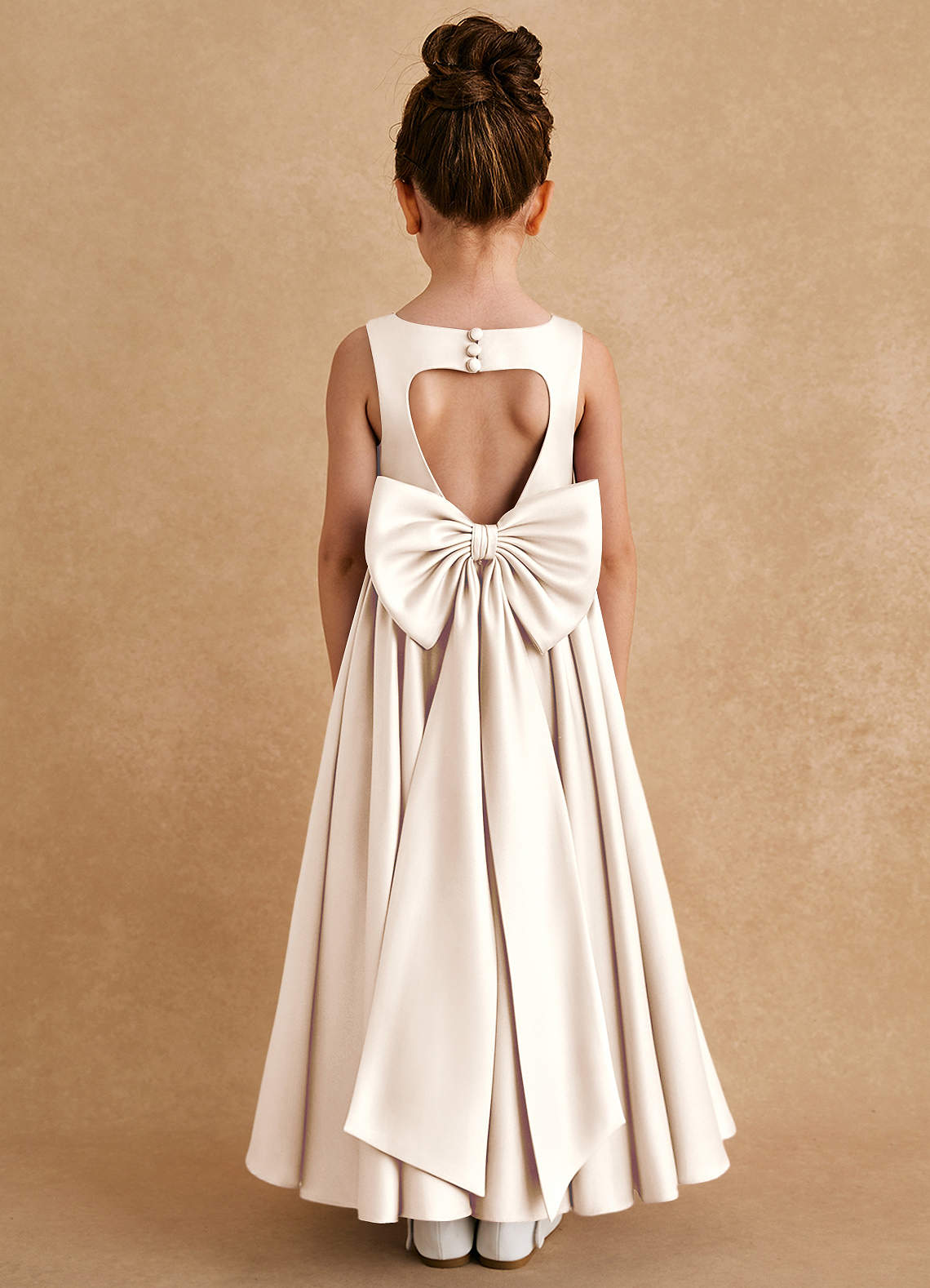 Azazie Bettie Flower Girl Dresses White Alabaster A-Line Bow Matte Satin Dress image1