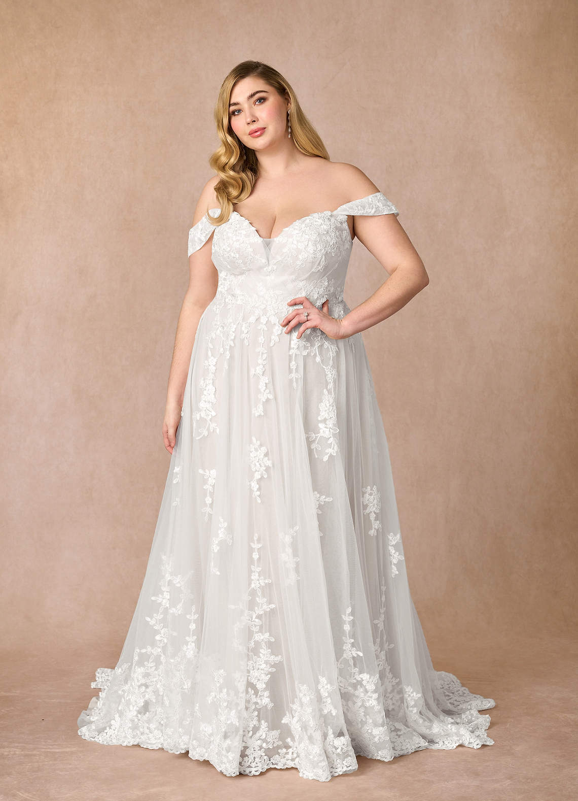 Azazie Botanica Wedding Dresses Diamond White A-Line Off the Shoulder Tulle Dress image6