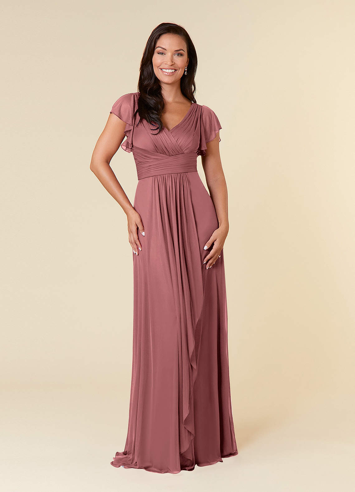 Azazie Reneya Mother of the Bride Dresses Desert Rose A-Line Pleated Mesh Dress image1