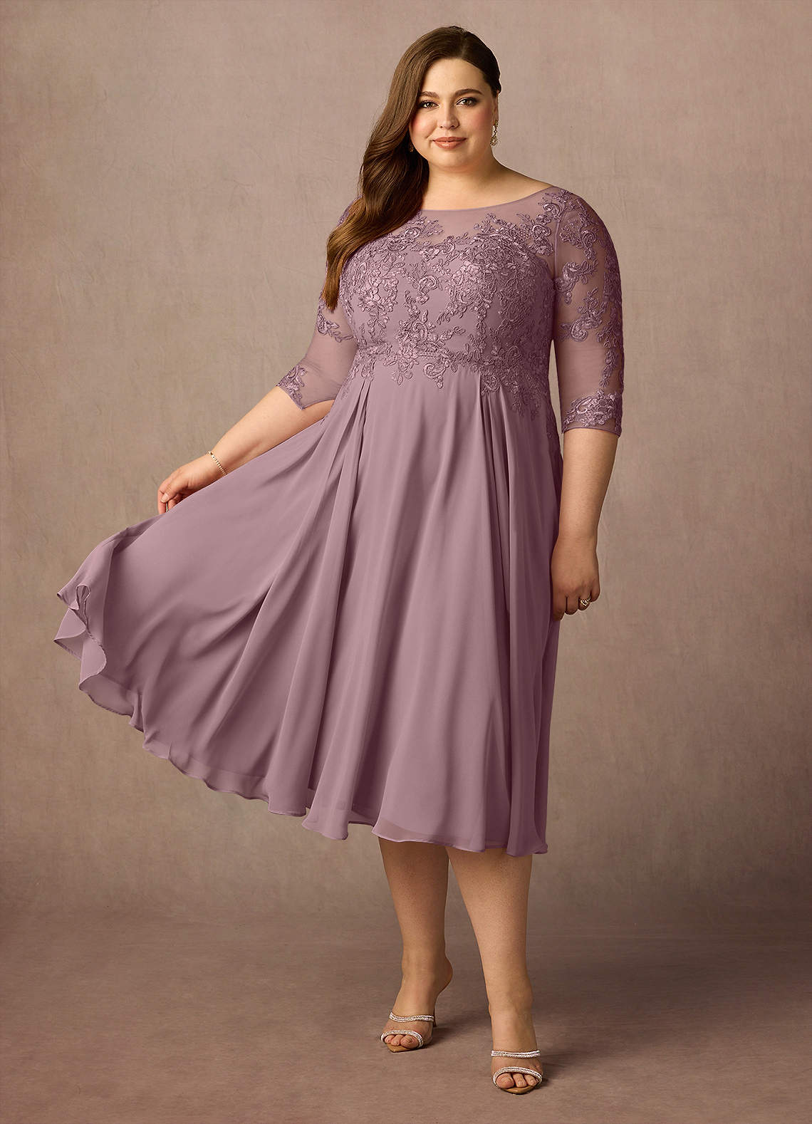 Azazie Marge Mother of the Bride Dresses Dusty Rose A-Line Scoop Lace Chiffon Dress image7