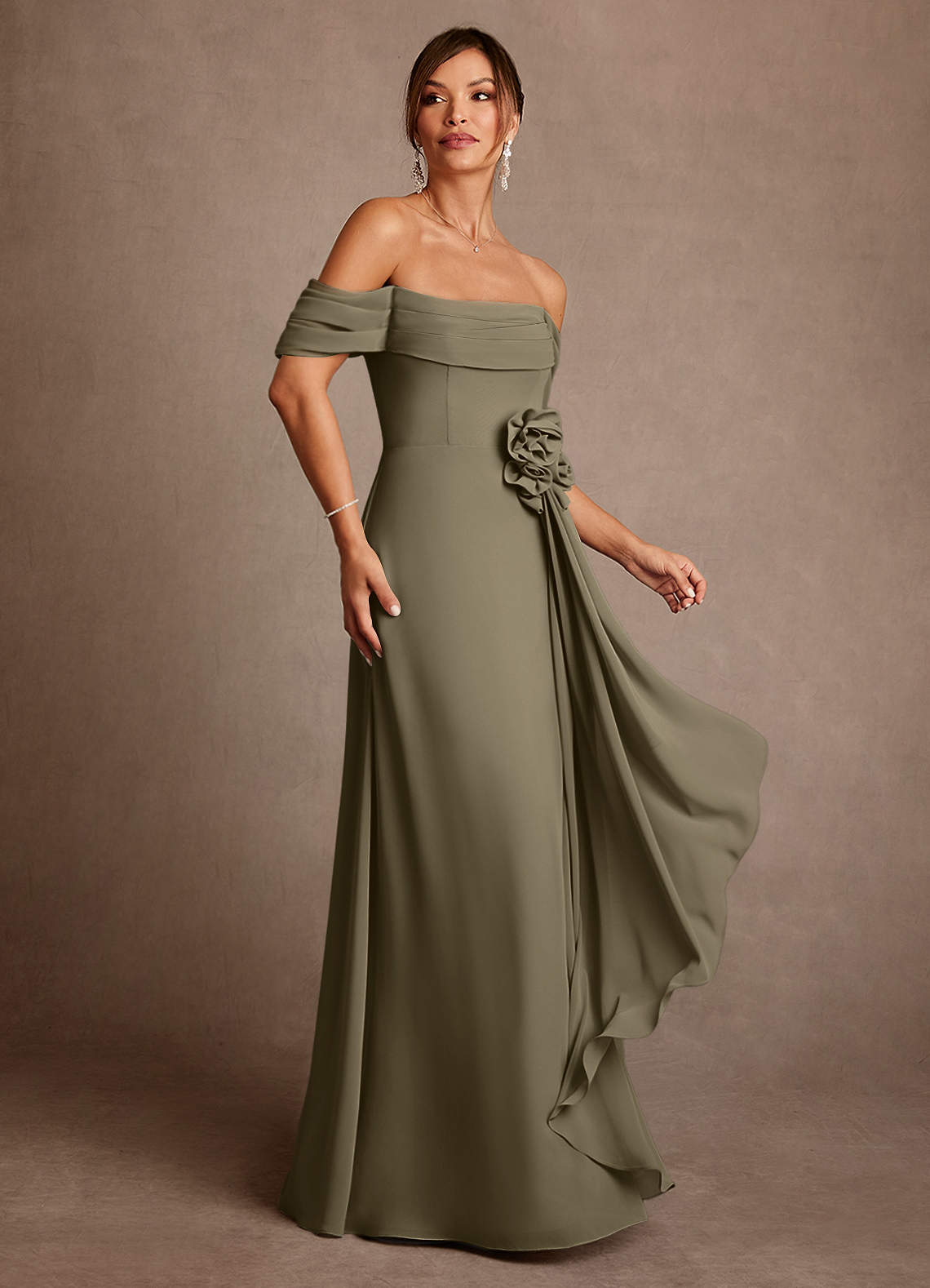 green silk chiffon dress Silk Chiffon Pleated Cactus Gown main image 0