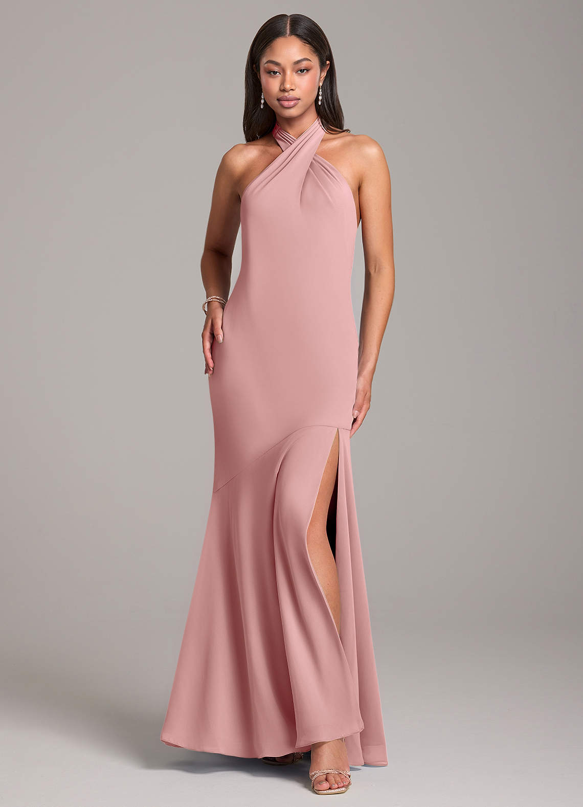 Azazie Lorena Bridesmaid Dresses Dusty Rose Mermaid Pleated Chiffon Dress image1