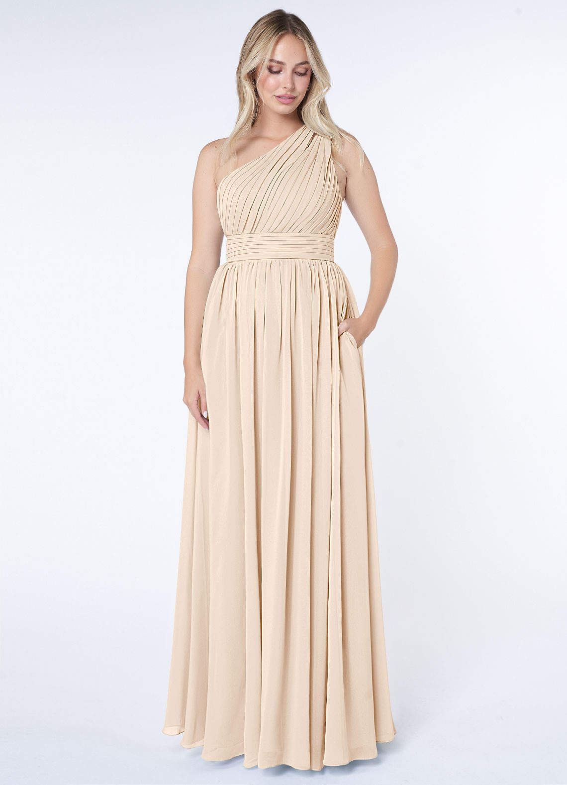 Azazie Molly Bridesmaid Dresses White Alabaster A-Line One Shoulder Chiffon Dress image1