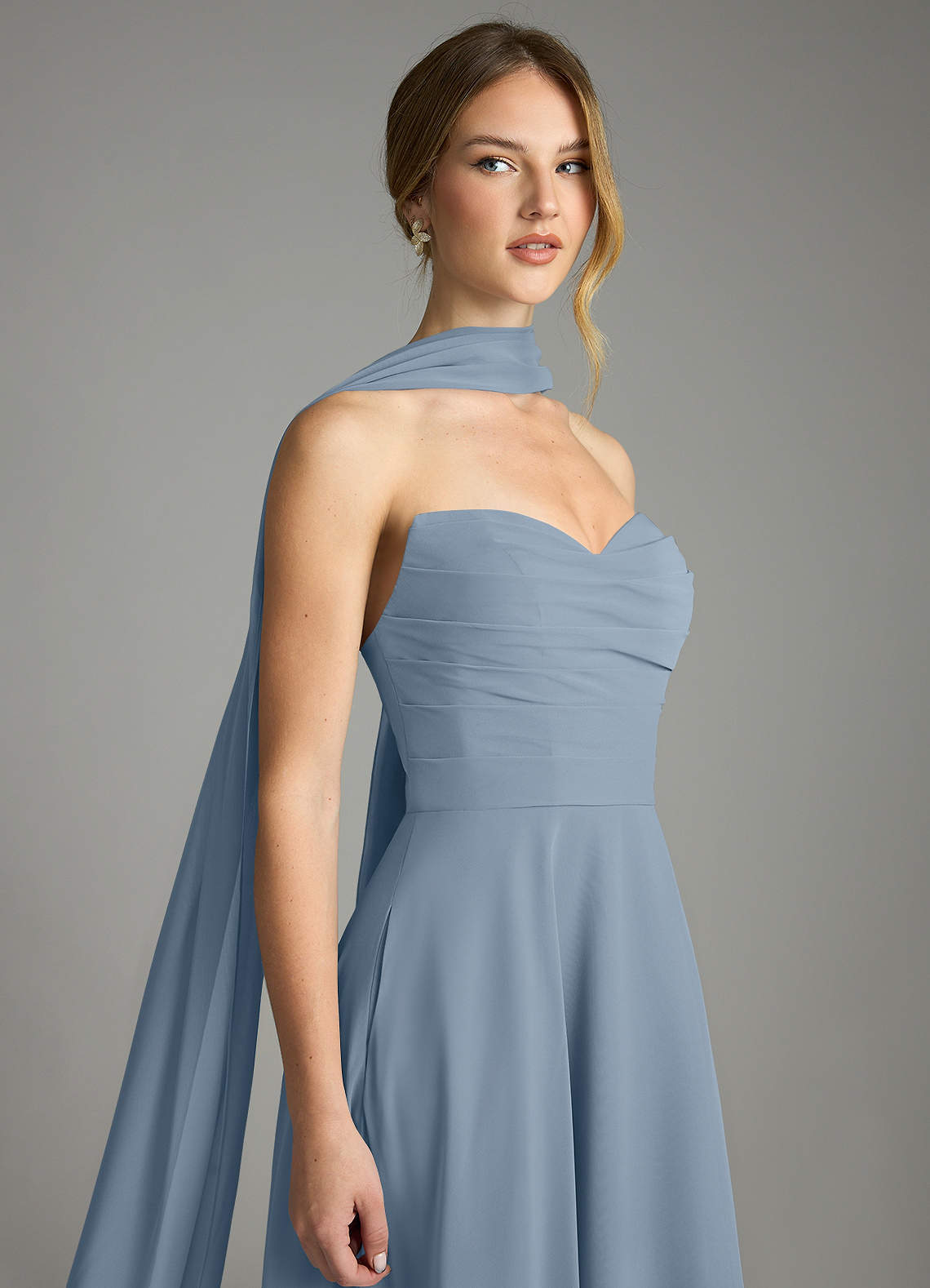 Azazie Ayla Prova i vestiti a casa Abito A-Line in Chiffon Scollo a Cuore Blu Polveroso image7