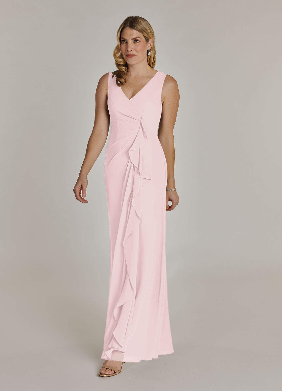 A-Line Pleated Chiffon Floor-Length Dress Blushing Pink