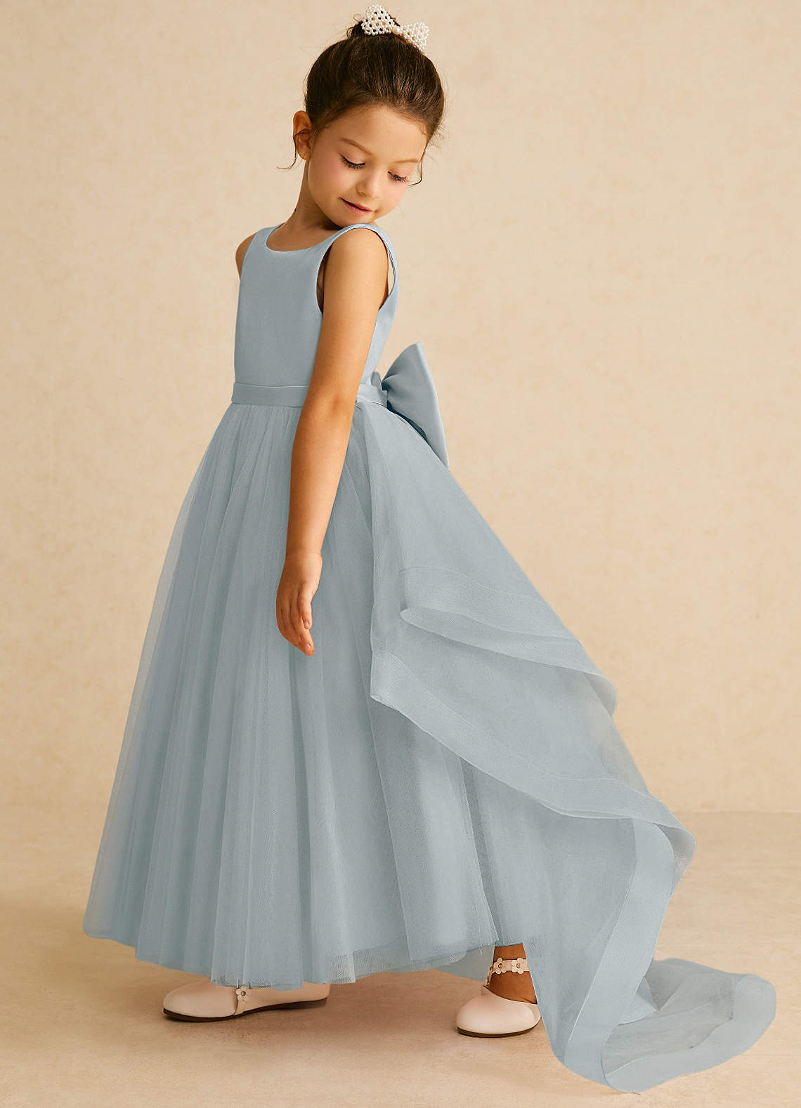 Azazie Pumpkin Flower Girl Dresses Dolphin Grey A-Line Convertible Tulle Dress image3