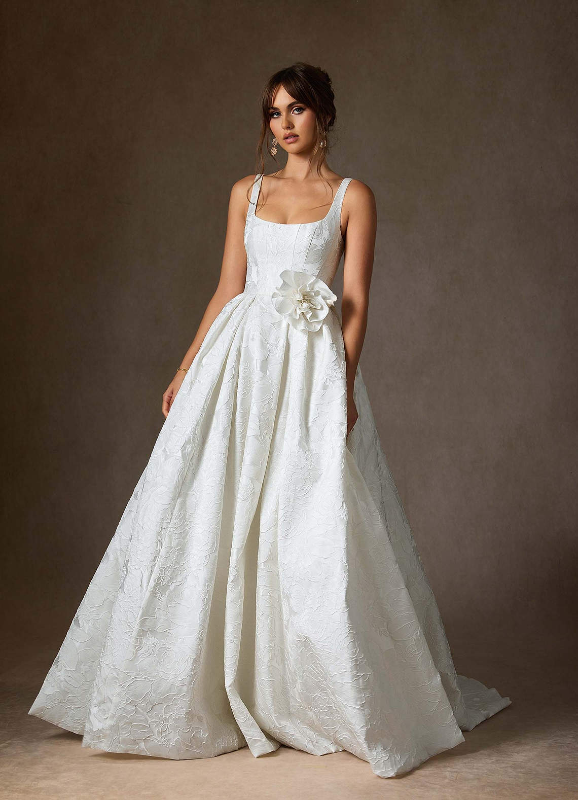 Azazie Ruby Wedding Dresses Diamond White Ball-Gown with Pockets Floral Jacquard Dress image4