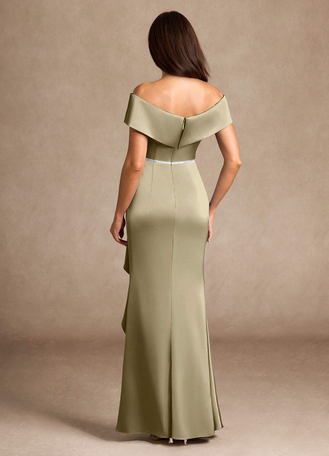 Azazie Dareia vestidos de madre de la novia Vestido de Musgo Verde de Satén Elástico de Sirena con Vestidos sin tirantes image4