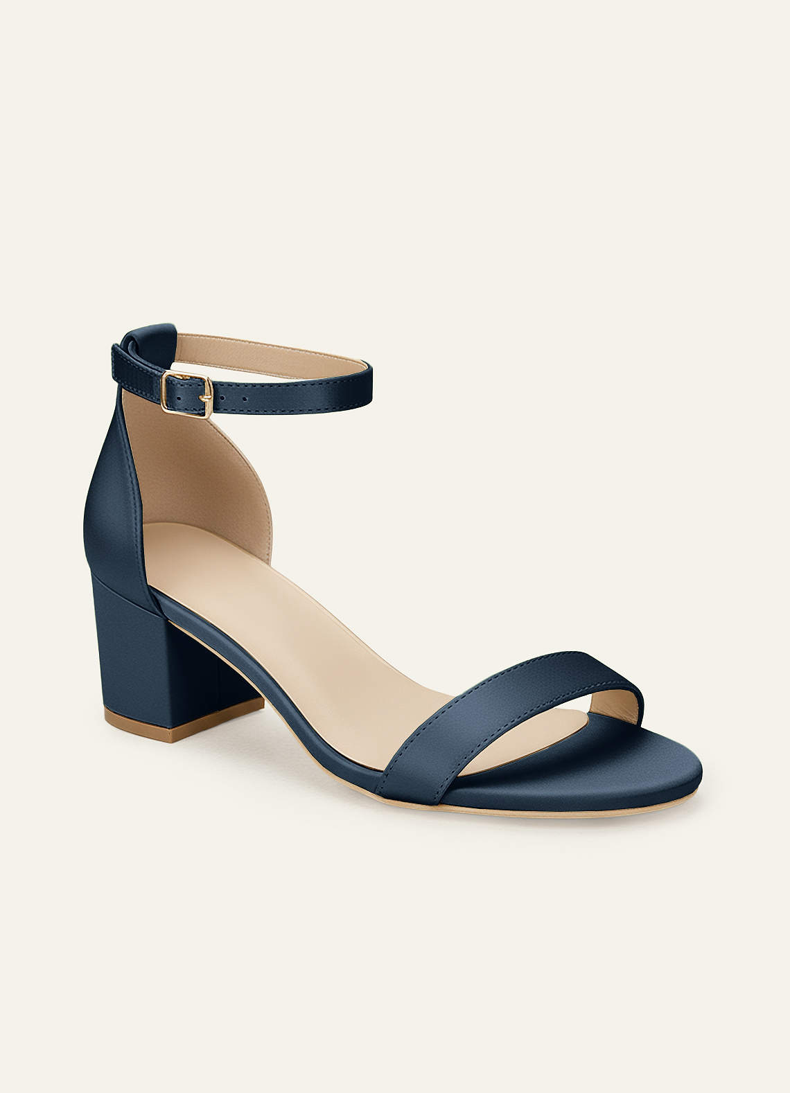 front Matching Color Matte Satin One Strap Buckle Block Heel Sandals