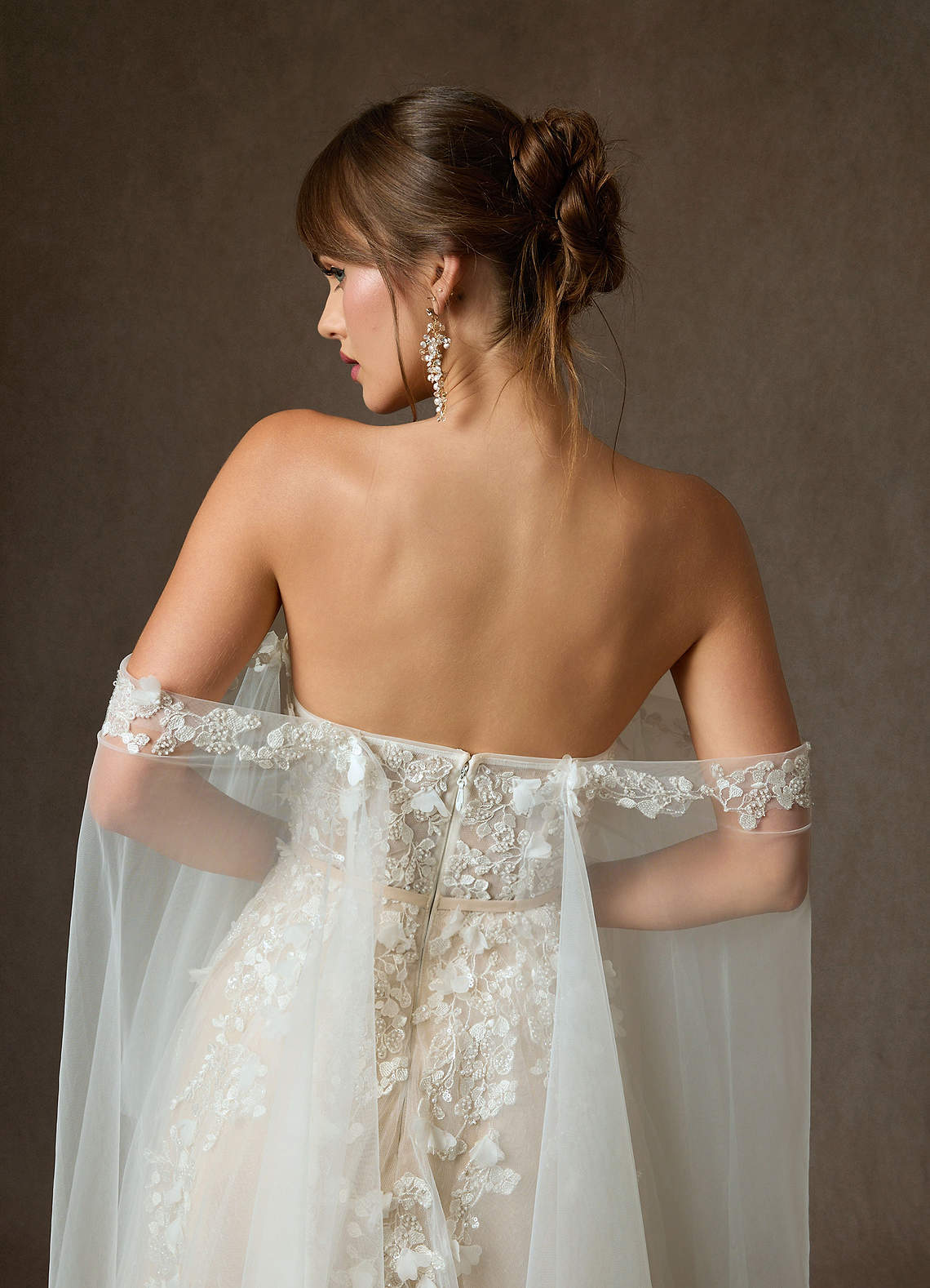 Azazie Wynery Wedding Dresses Diamond White Champagne Ball-Gown Off the Shoulder Lace Dress image6