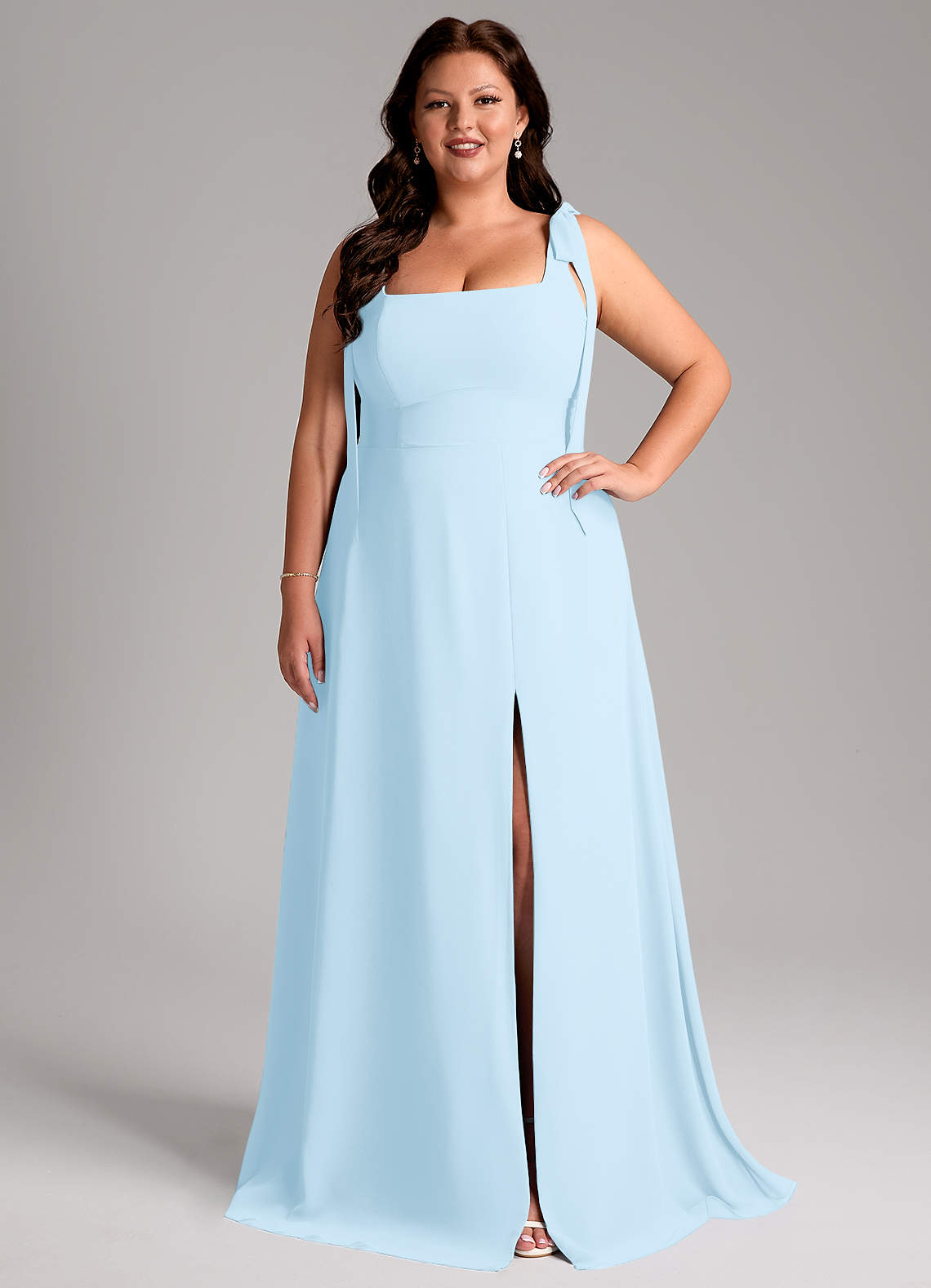 Azazie Debra Bridesmaid Dresses Sky Blue A-Line with Pockets Chiffon Convertible Dress image7