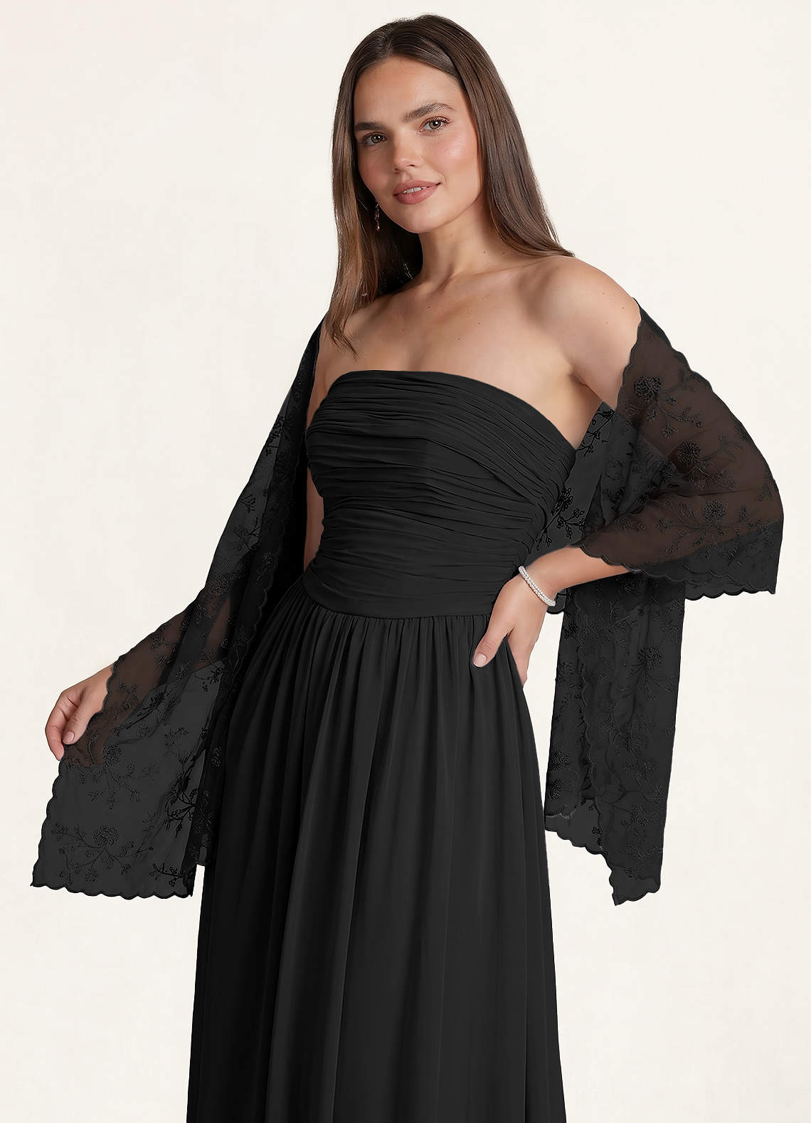 front Azazie Kirjailtu kukkakuvioinen pitsihuivi