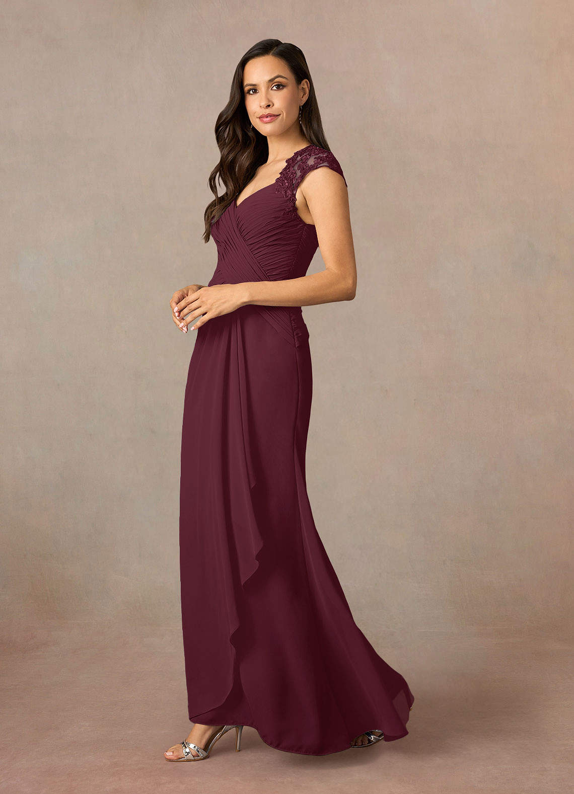 Azazie Birdie Mother of the Bride Dresses Cabernet A-Line Queen Anne Sequins Chiffon Dress image2