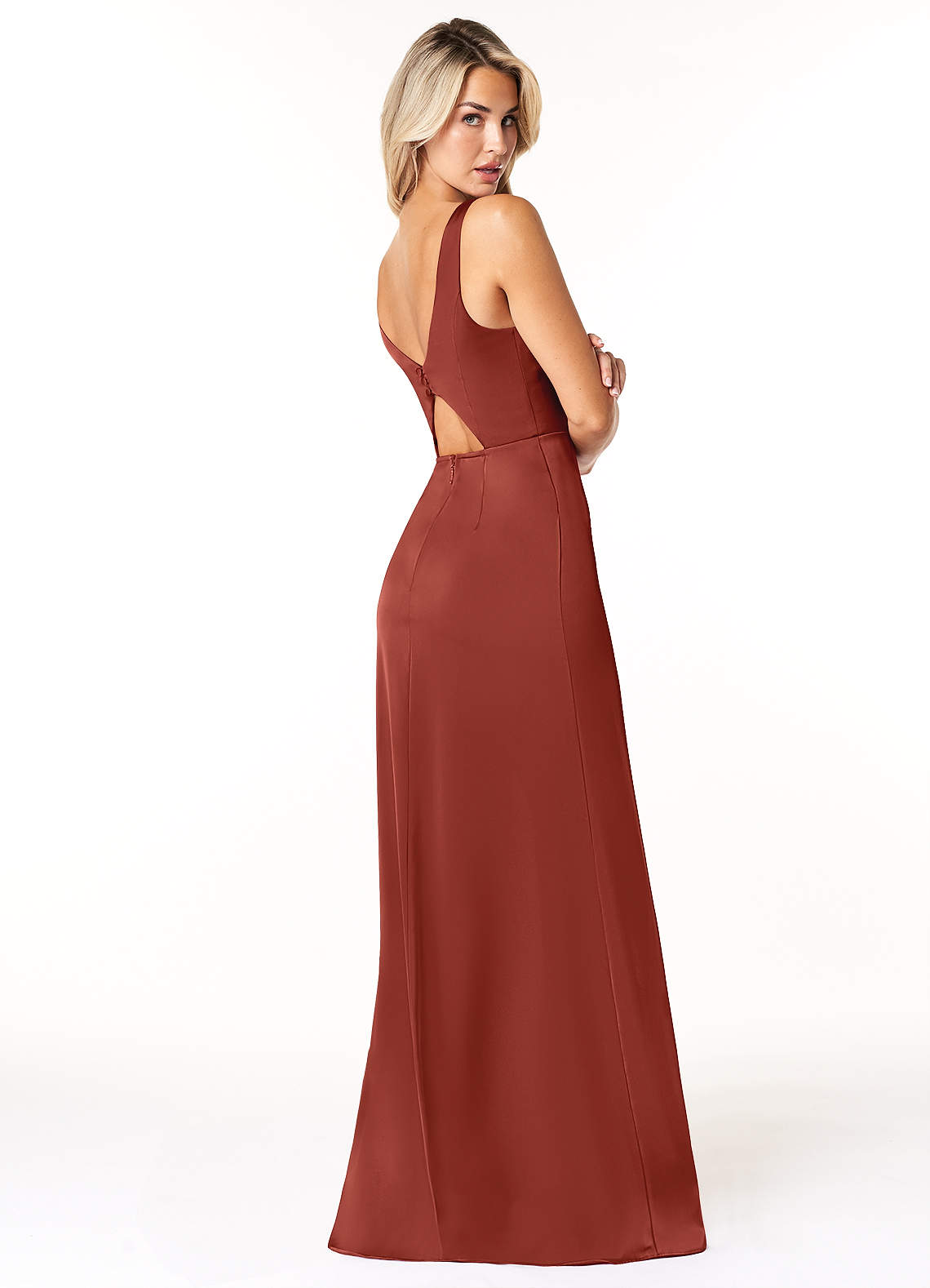 Azazie Jess Bridesmaid Dresses Sheath V-Neck Stretch Satin Floor-Length Dress image1
