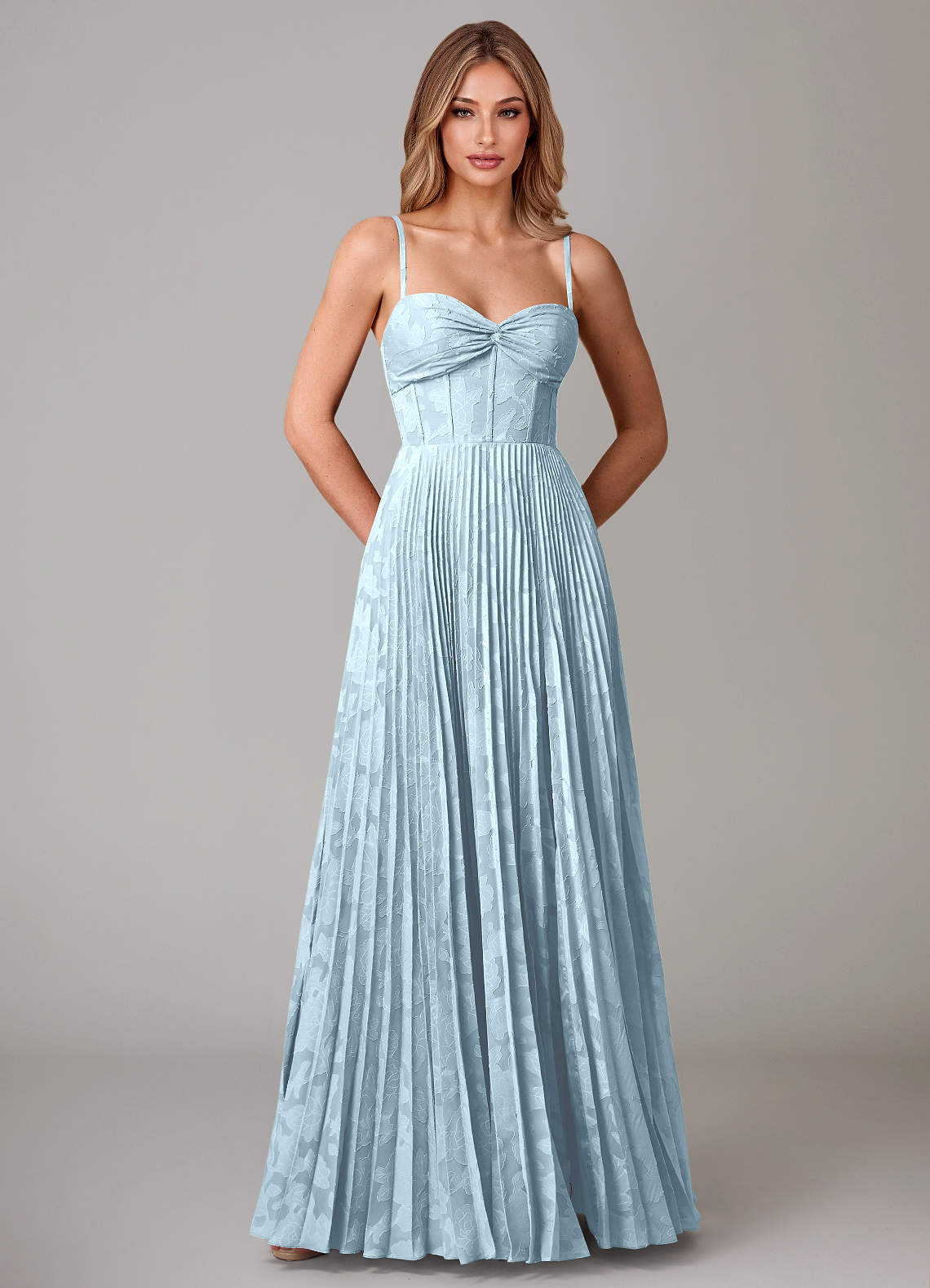 Azazie Akiko Bridesmaid Dresses Sky Blue A-Line Sweetheart Neckline Floral Burnout Dress image4
