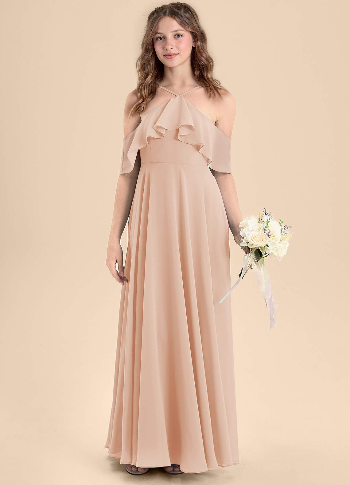 Azazie Tessabelle Junior Vestido de Rosa Inglesa de Gasa de Corte en A con Vestidos sin tirantes image3
