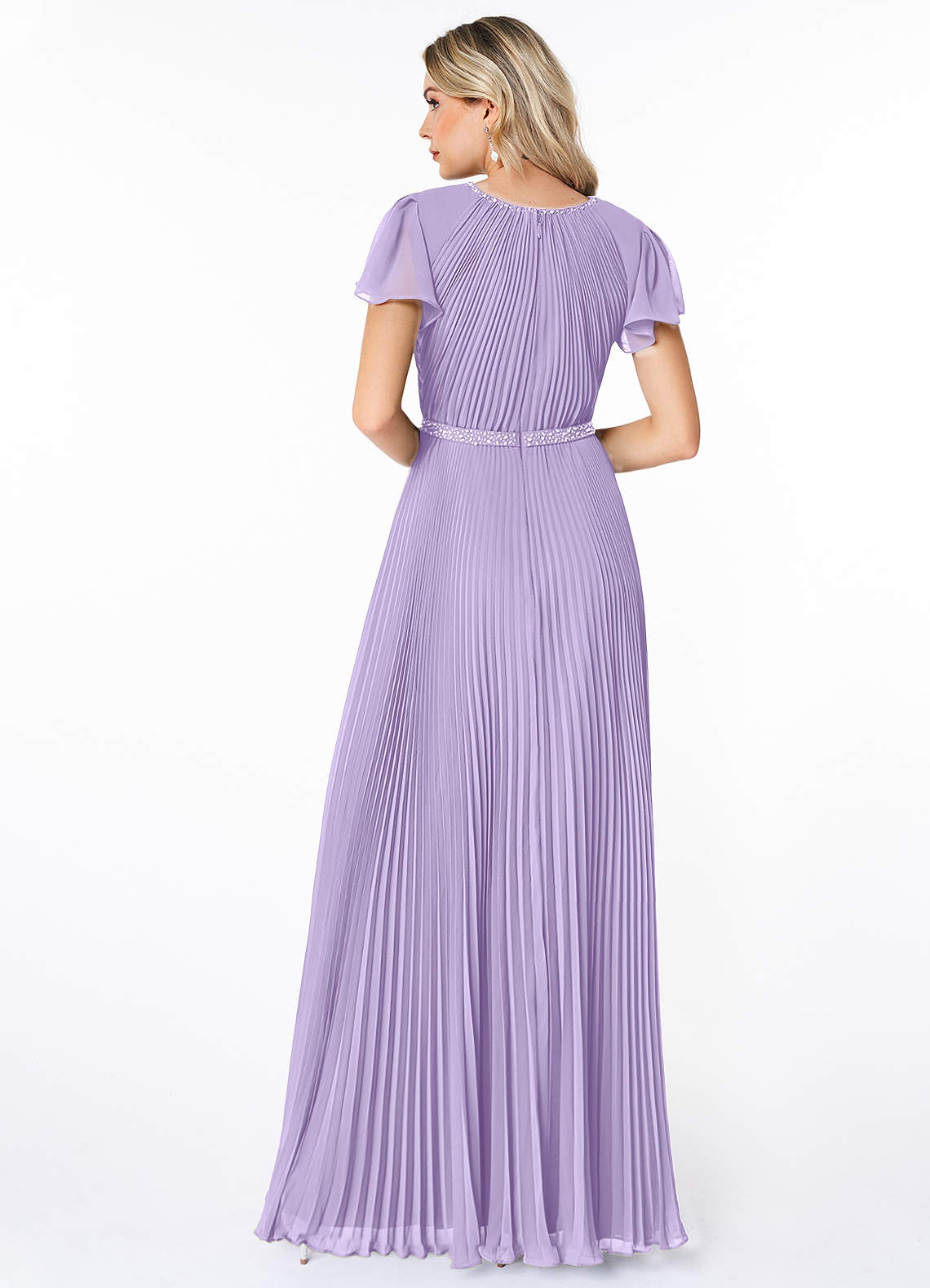 Azazie Kara Modest Bridesmaid Dresses A-Line Pleated Chiffon Floor-Length Dress image1