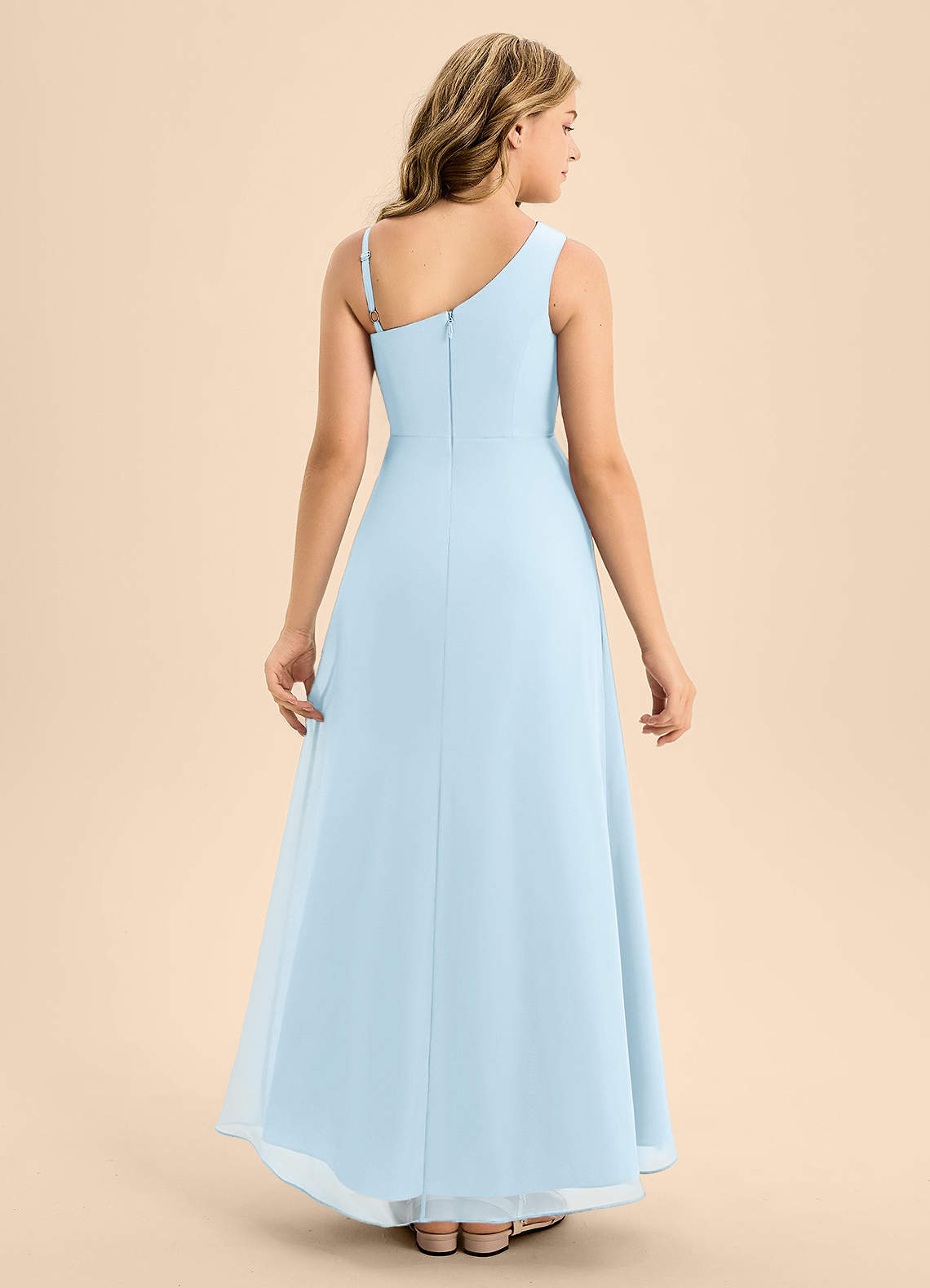 Azazie Brooke Junior Abito A-Line in Chiffon Spacco Laterale Azzurro image1