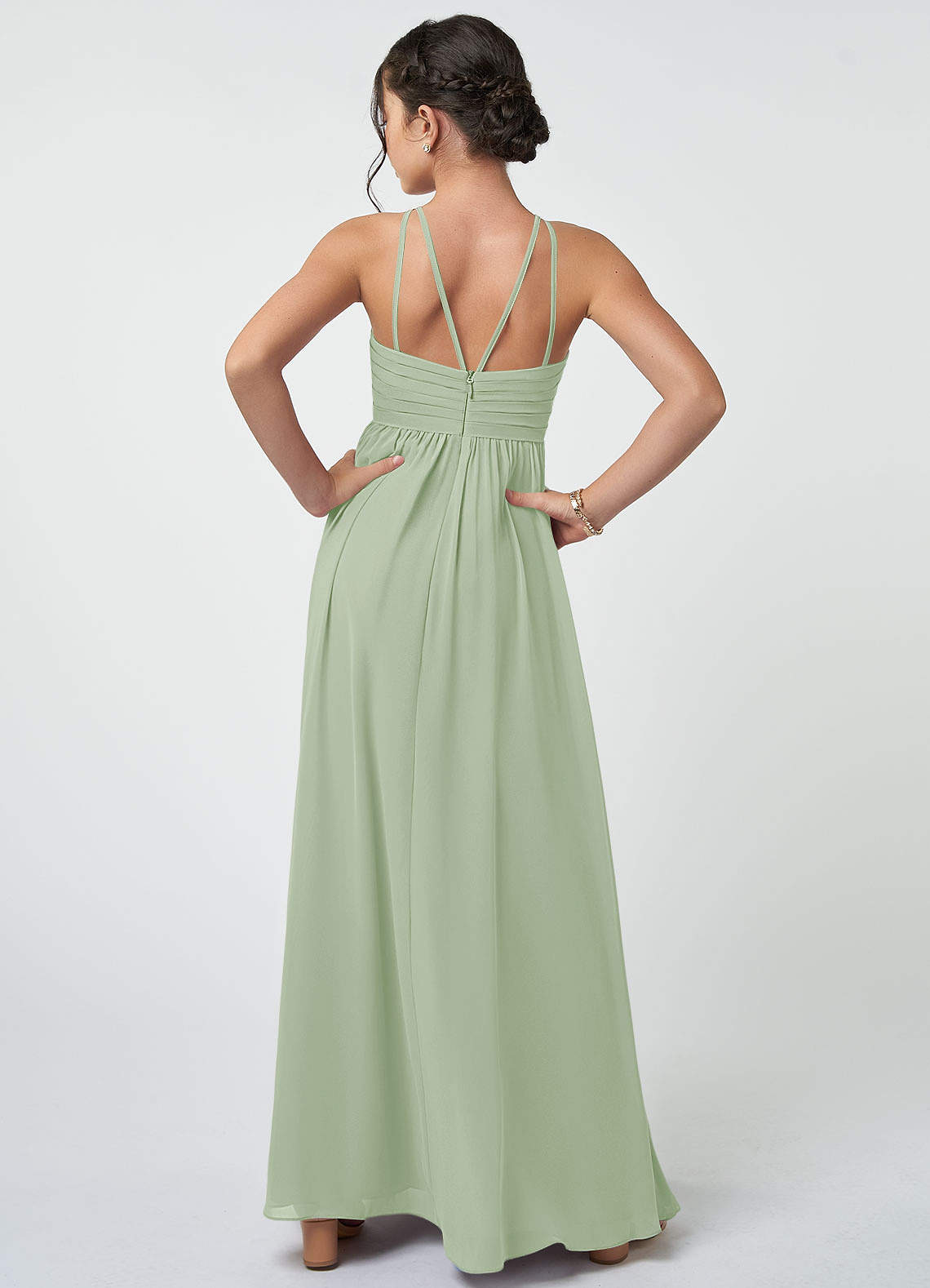 Azazie Leighton Junior Dusty Sage A-Line Pleated Chiffon Dress image2
