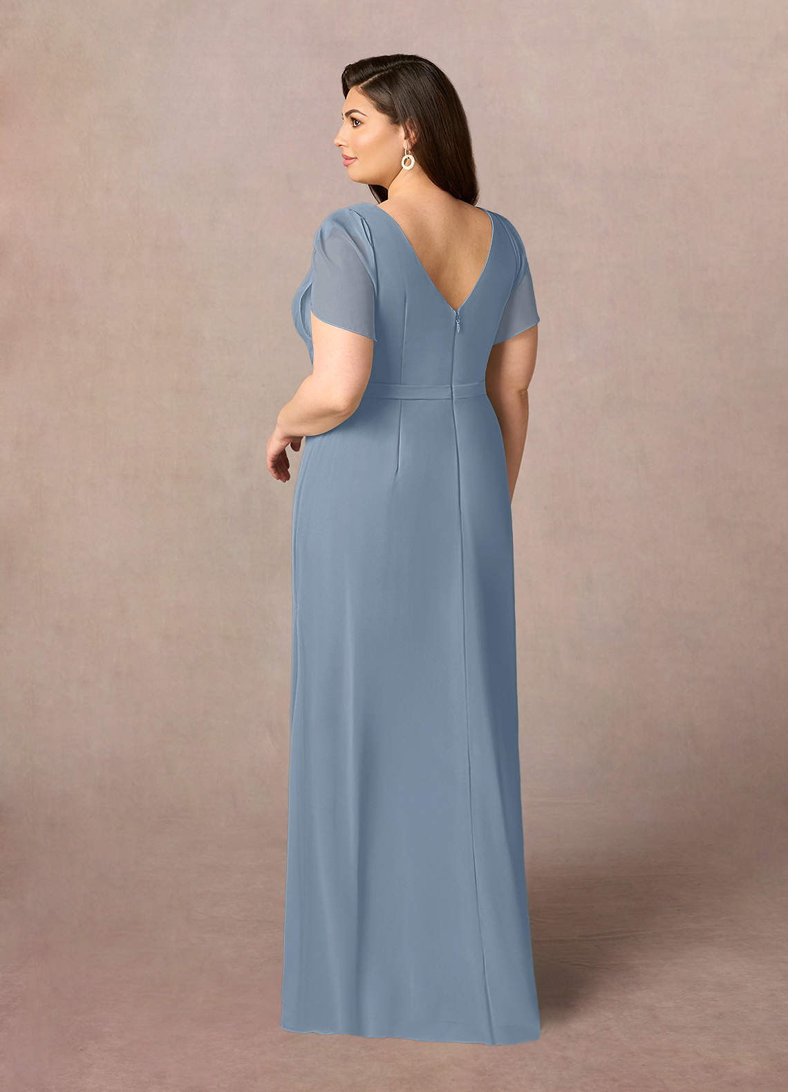 Azazie Marianne Mother of the Bride Dresses Dusty Blue Sheath V-Neck Pleated Chiffon Dress image8