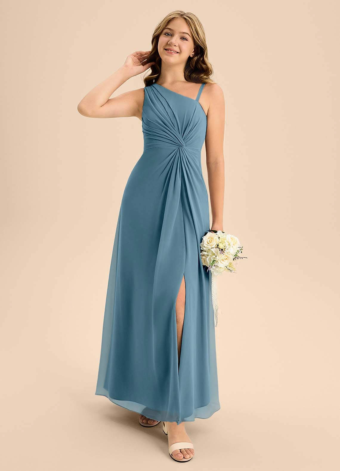 Azazie Brooke Junior Bermuda A-Line Side Slit Chiffon Dress image2