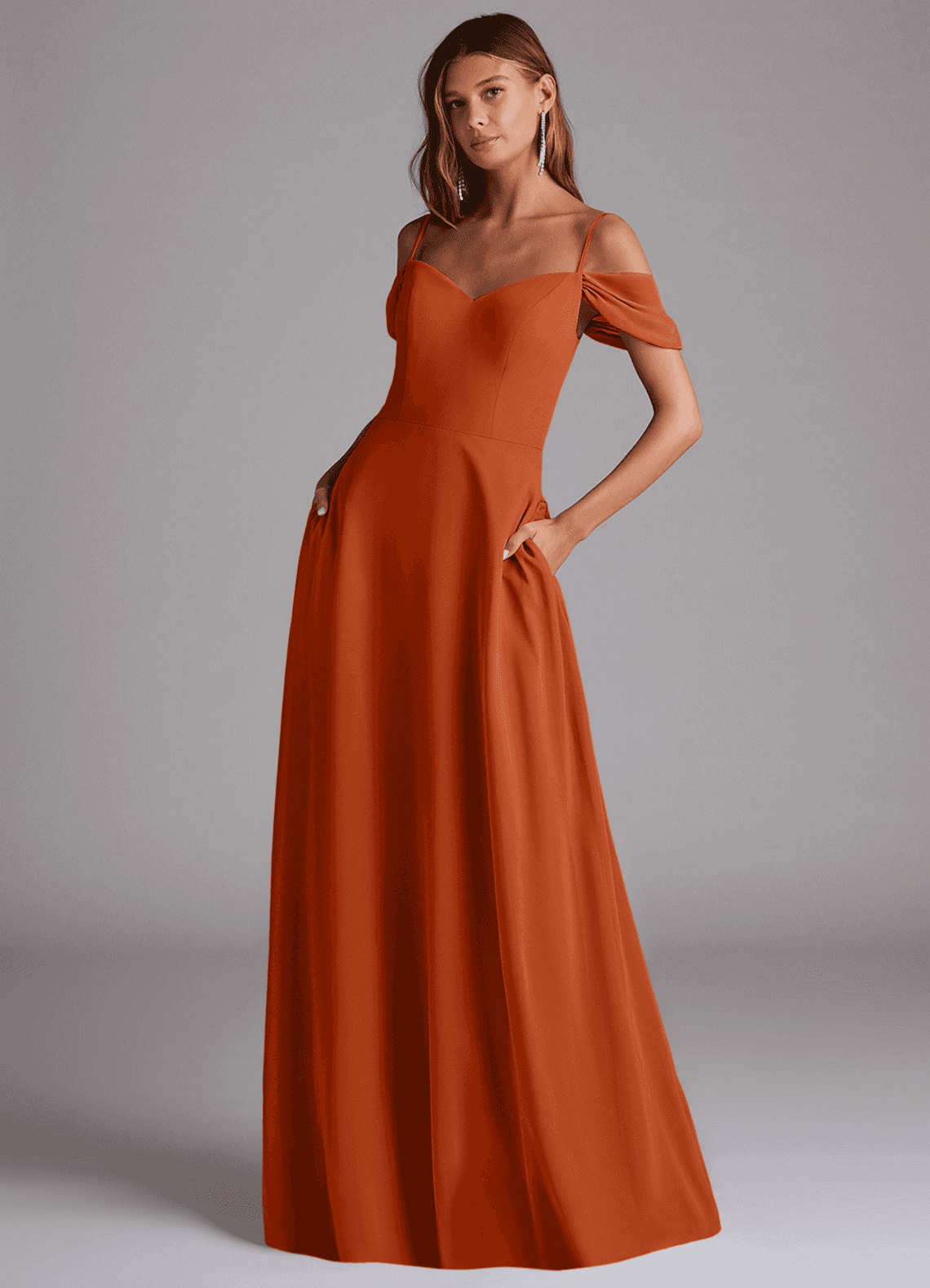 Azazie Marley Brautjungfernkleider Wandelbar A-Linie Schulterfrei Chiffon Kleid Gebranntes Orange image1