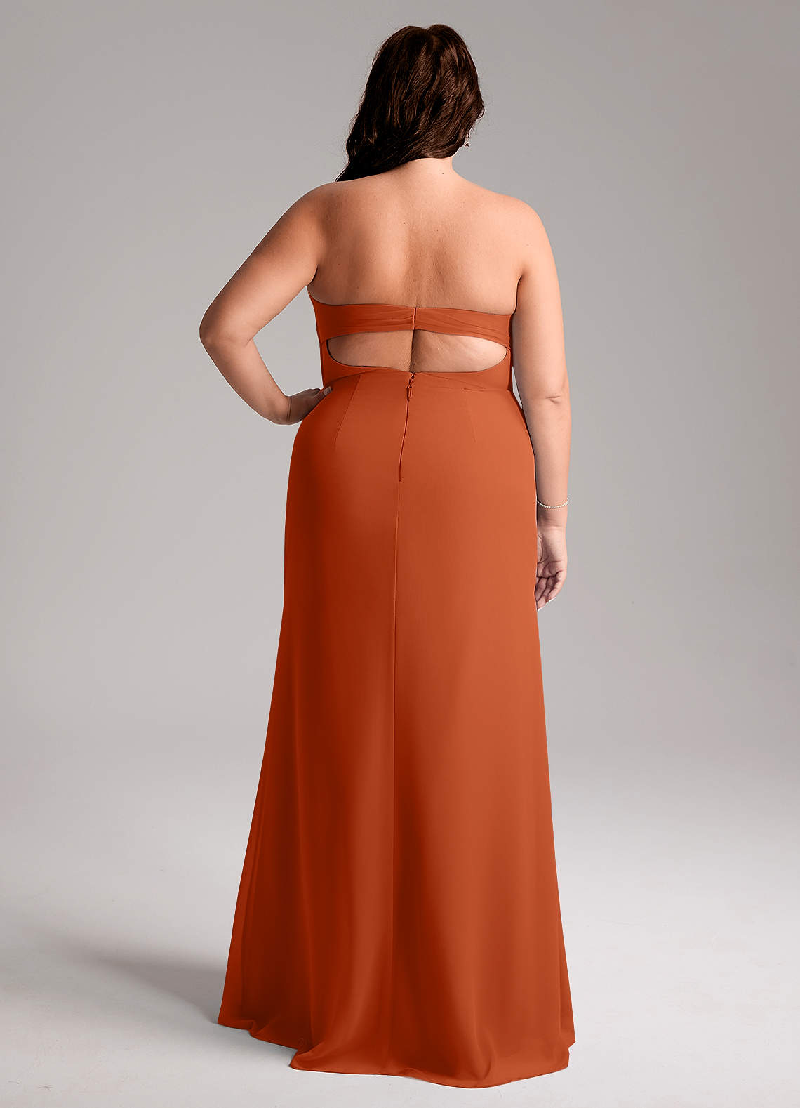 Azazie Leonis Vestidos de madrinha de casamento Vestido Laranja Queimada de Chiffon de Bainha com Sem alças image9