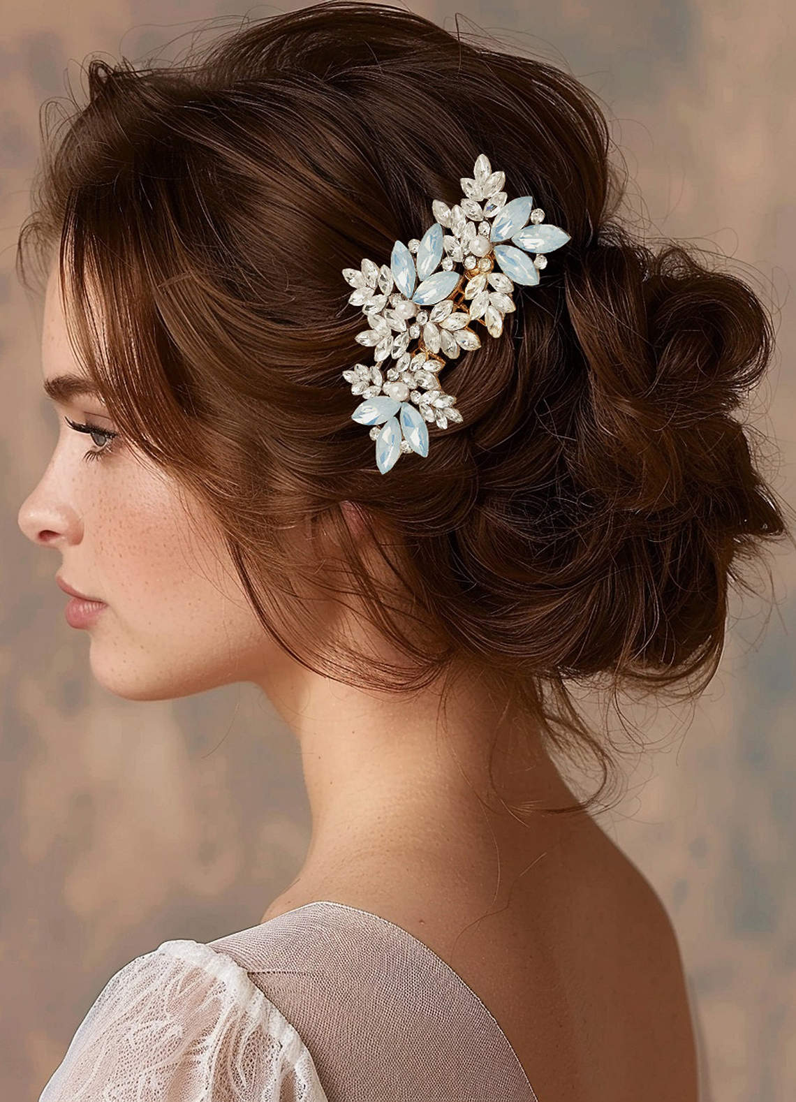 front Crystal Pearl Floral Comb