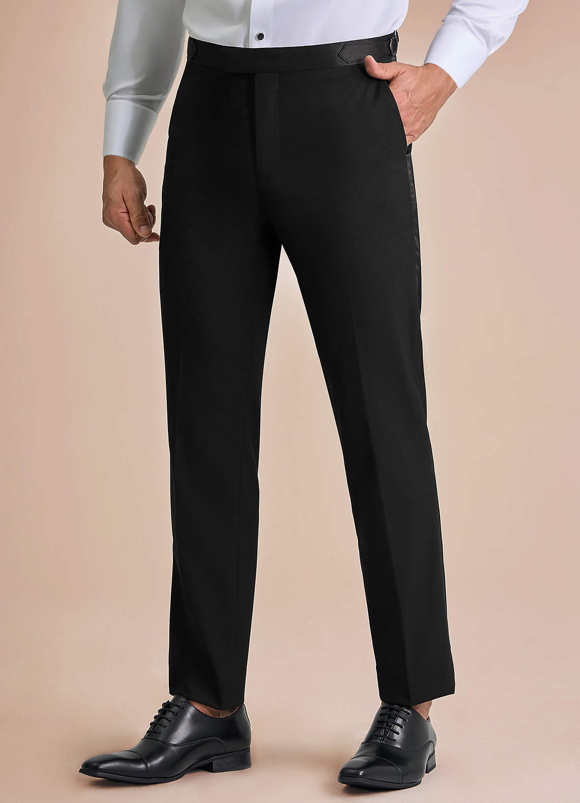 front Classic Black Peak Lapel Tuxedo Pants