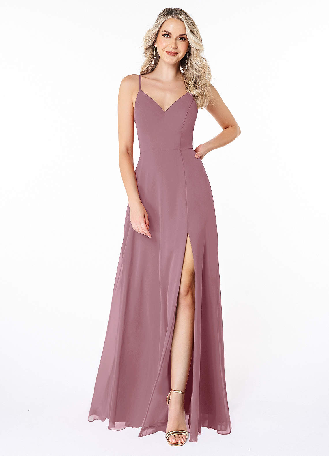Azazie Lena Bridesmaid Dresses Vintage Mauve A-Line Lace Chiffon Dress image1