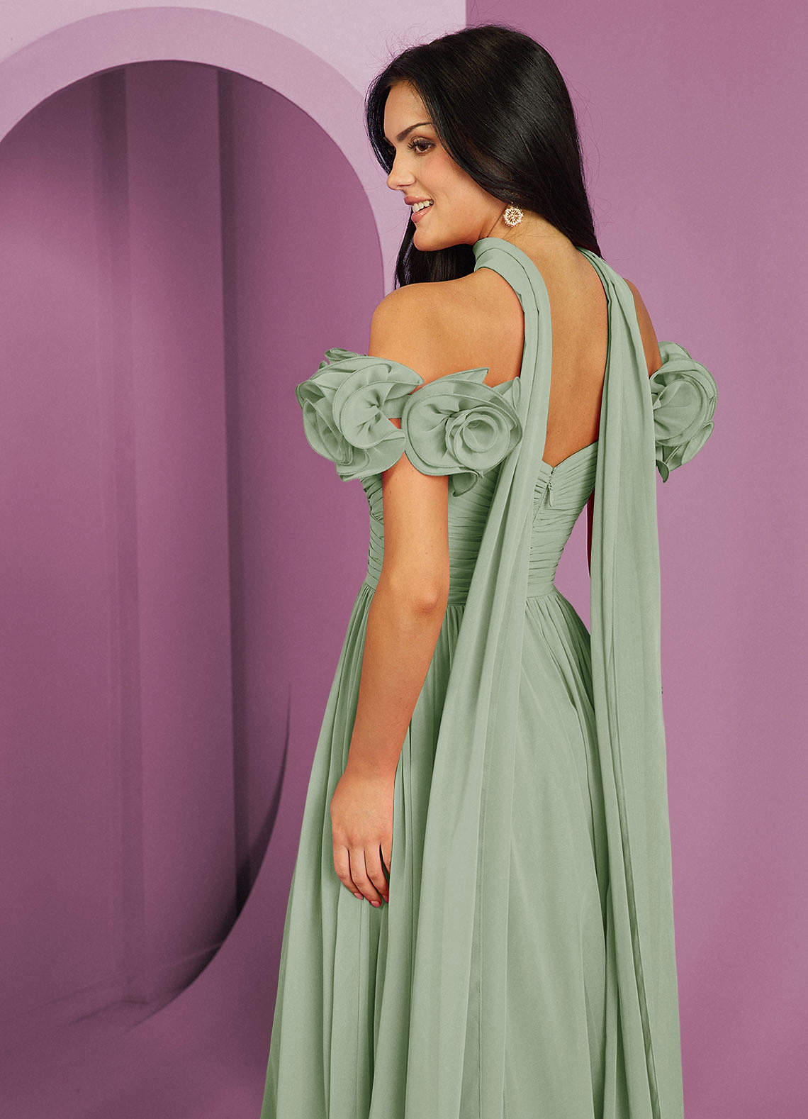 Barbie ♥ Azazie Vestidos de damas de honor Vestido de Salvia Polvorienta de Gasa de Corte en A Convertible con Vestidos sin tirantes image18