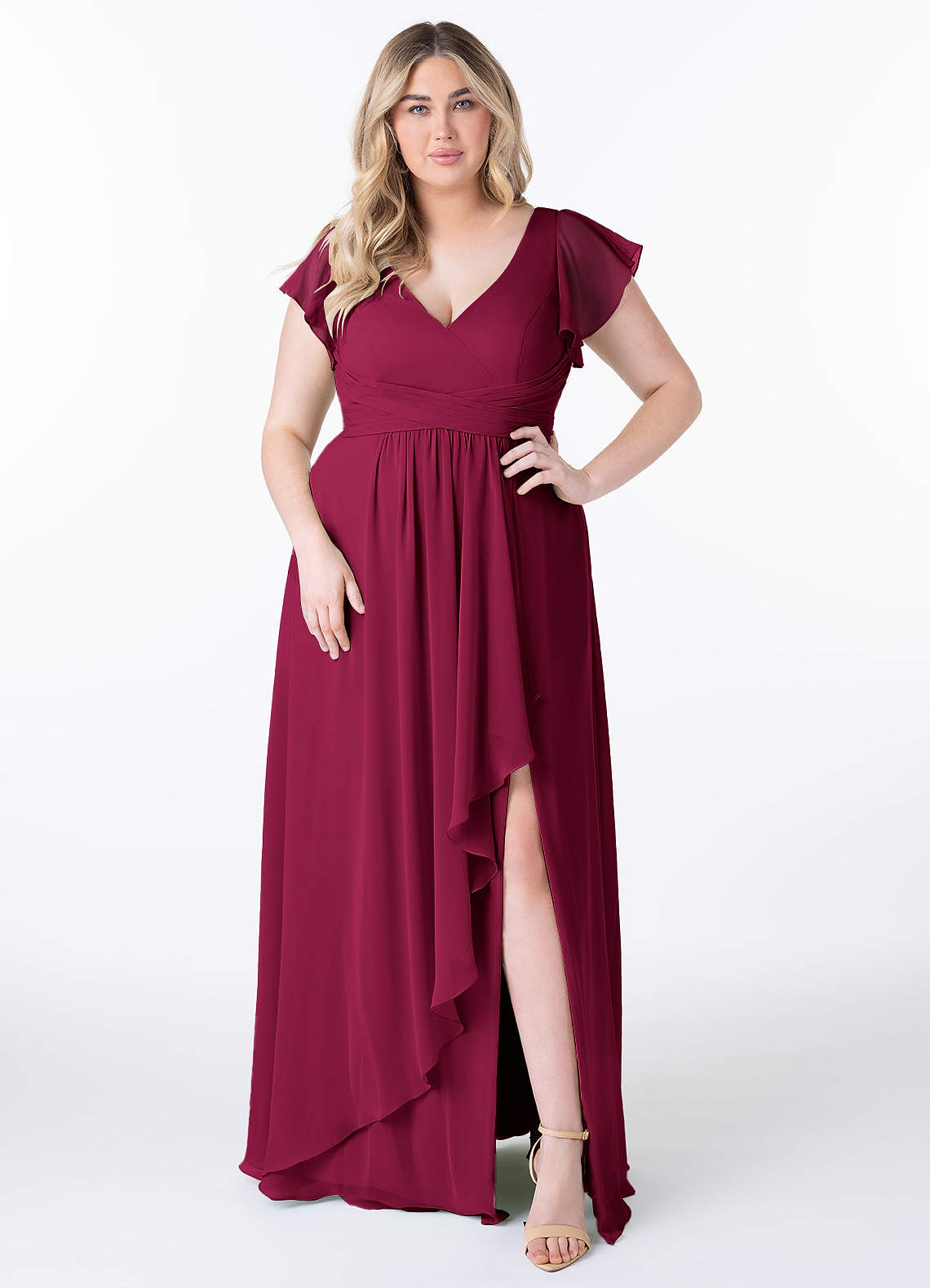 Azazie Omari Bridesmaid Dresses Burgundy A-Line Chiffon Dress image1