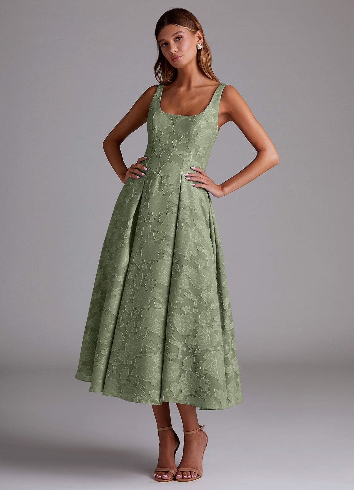 Azazie Amalie Ready to Ship Pistachio Floral Burnout Bridesmaid