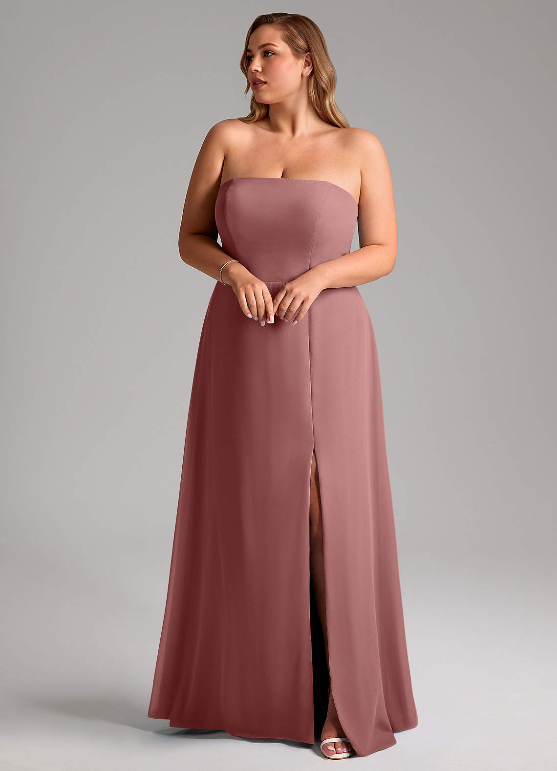 Azazie Wren Bridesmaid Dresses Desert Rose A-Line Side Slit Chiffon Convertible Dress image1