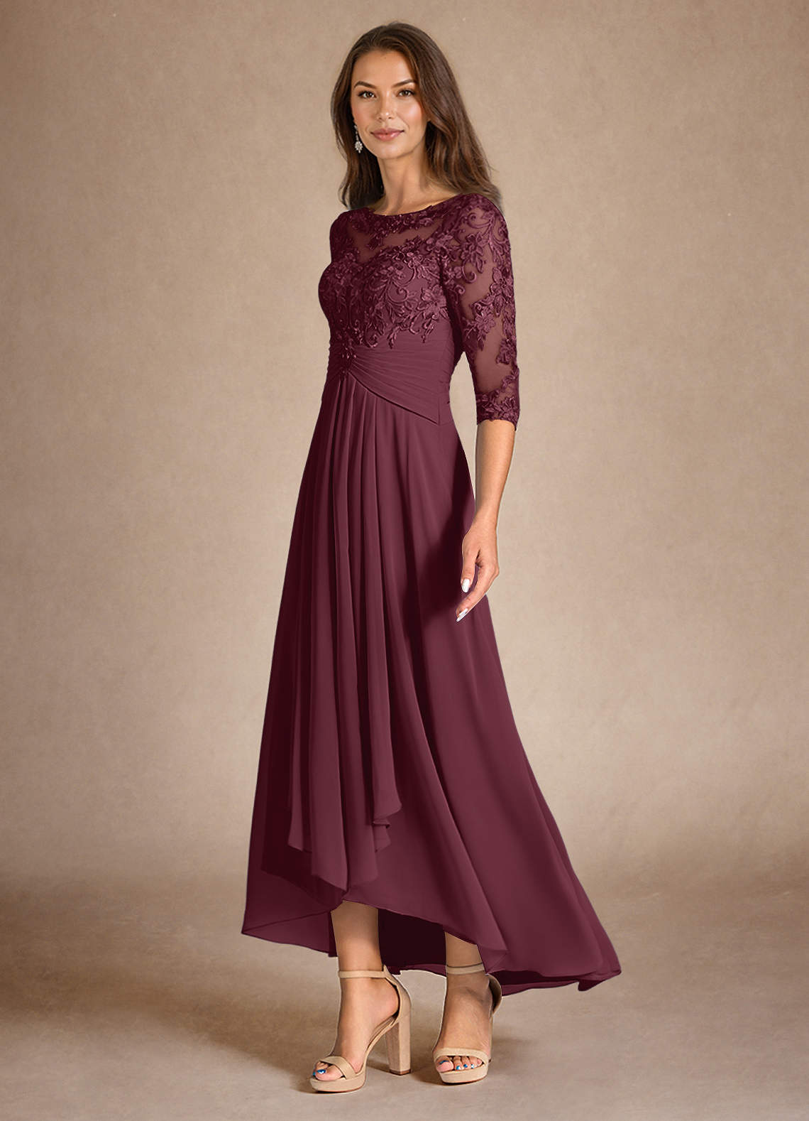 Azazie Marietta Mother of the Bride Dresses Cabernet A-Line Lace Dress image4