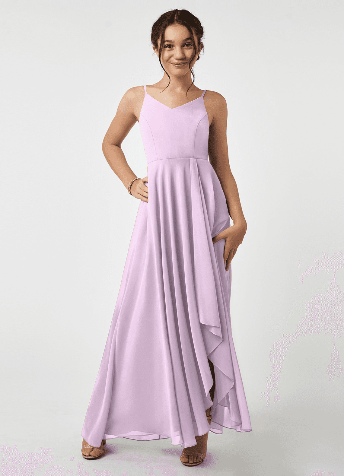 Azazie Collette Junior Frosted Lilac A-Line Ruched Chiffon Dress image1