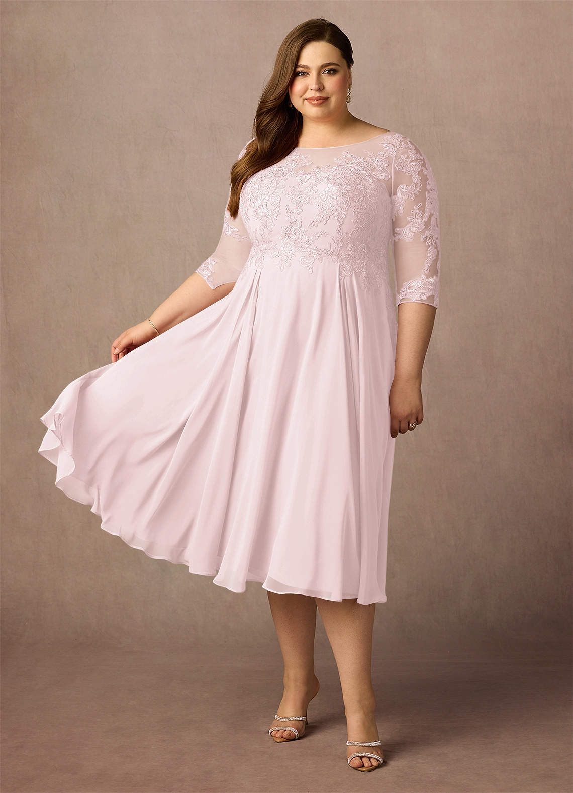 Azazie Marge Mother of the Bride Dresses Blushing Pink A-Line Scoop Lace Chiffon Dress image7