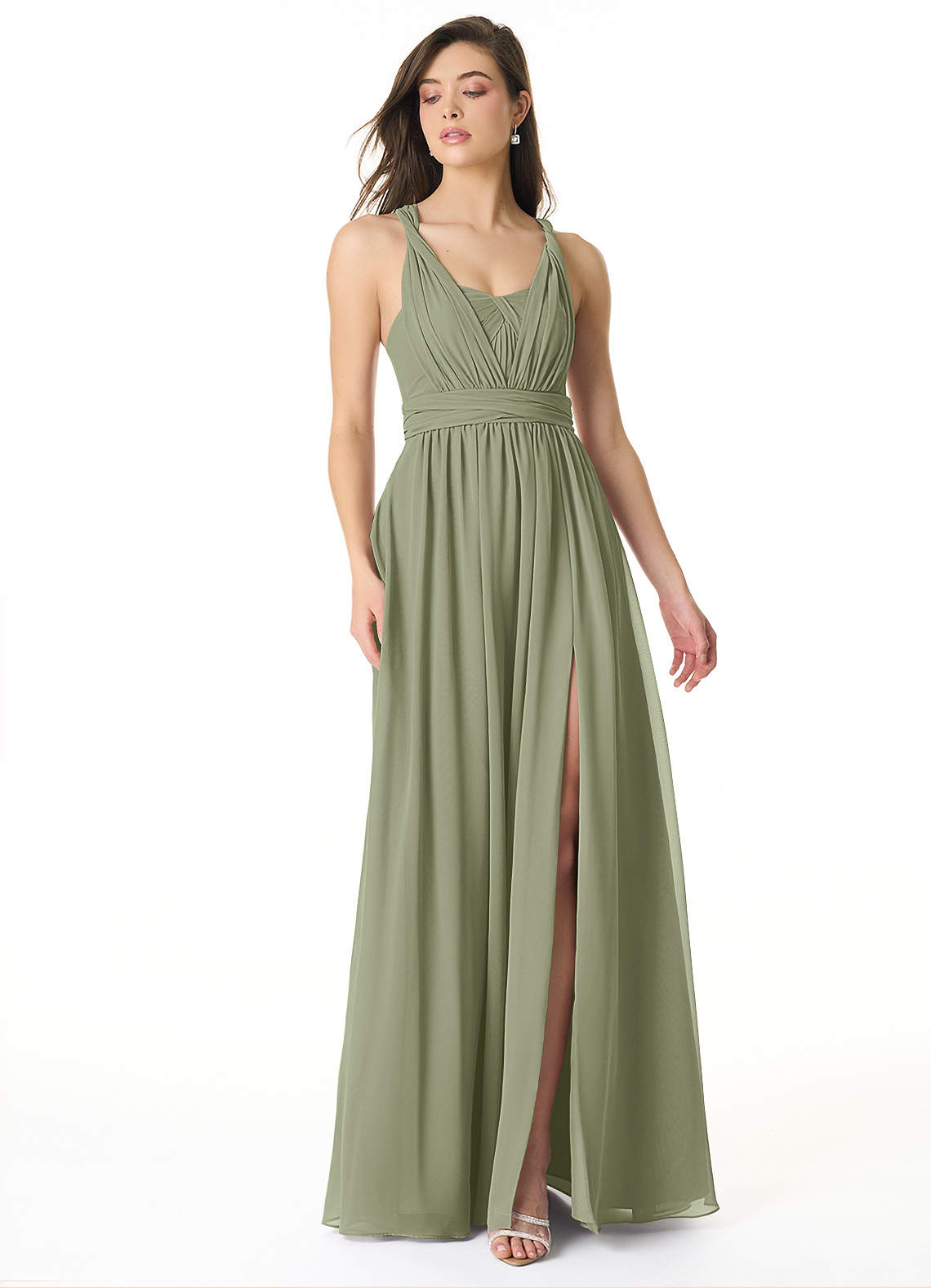 Azazie Olani Bridesmaid Dresses Pistachio A-Line Off the Shoulder Chiffon Convertible Dress image1