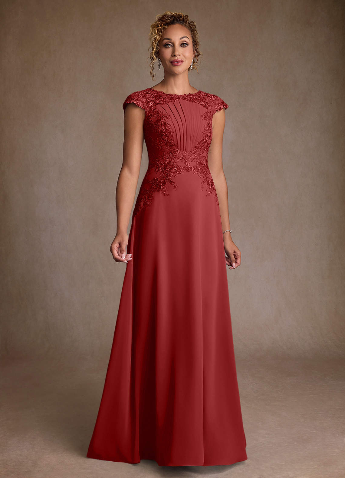 Azazie Christi Mother of the Bride Dresses Rust A-Line Lace Chiffon Dress image1