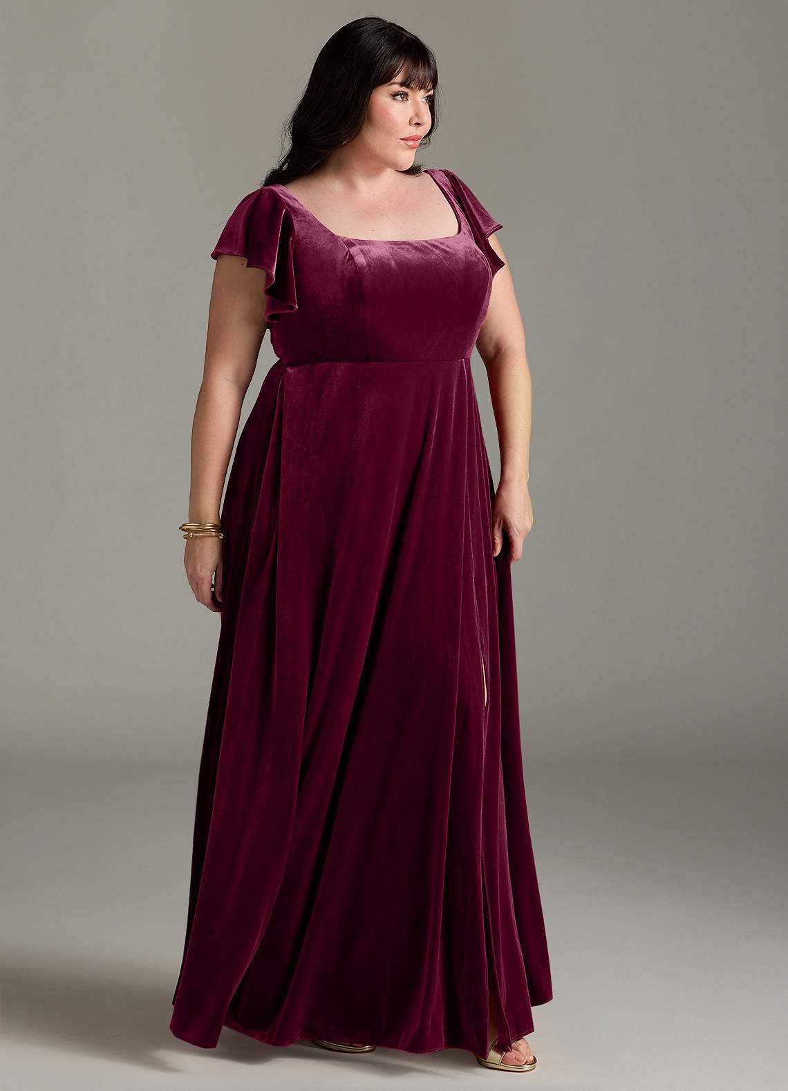 Azazie Bondi Bridesmaid Dresses Cabernet A-Line Side Slit Velvet Dress image8