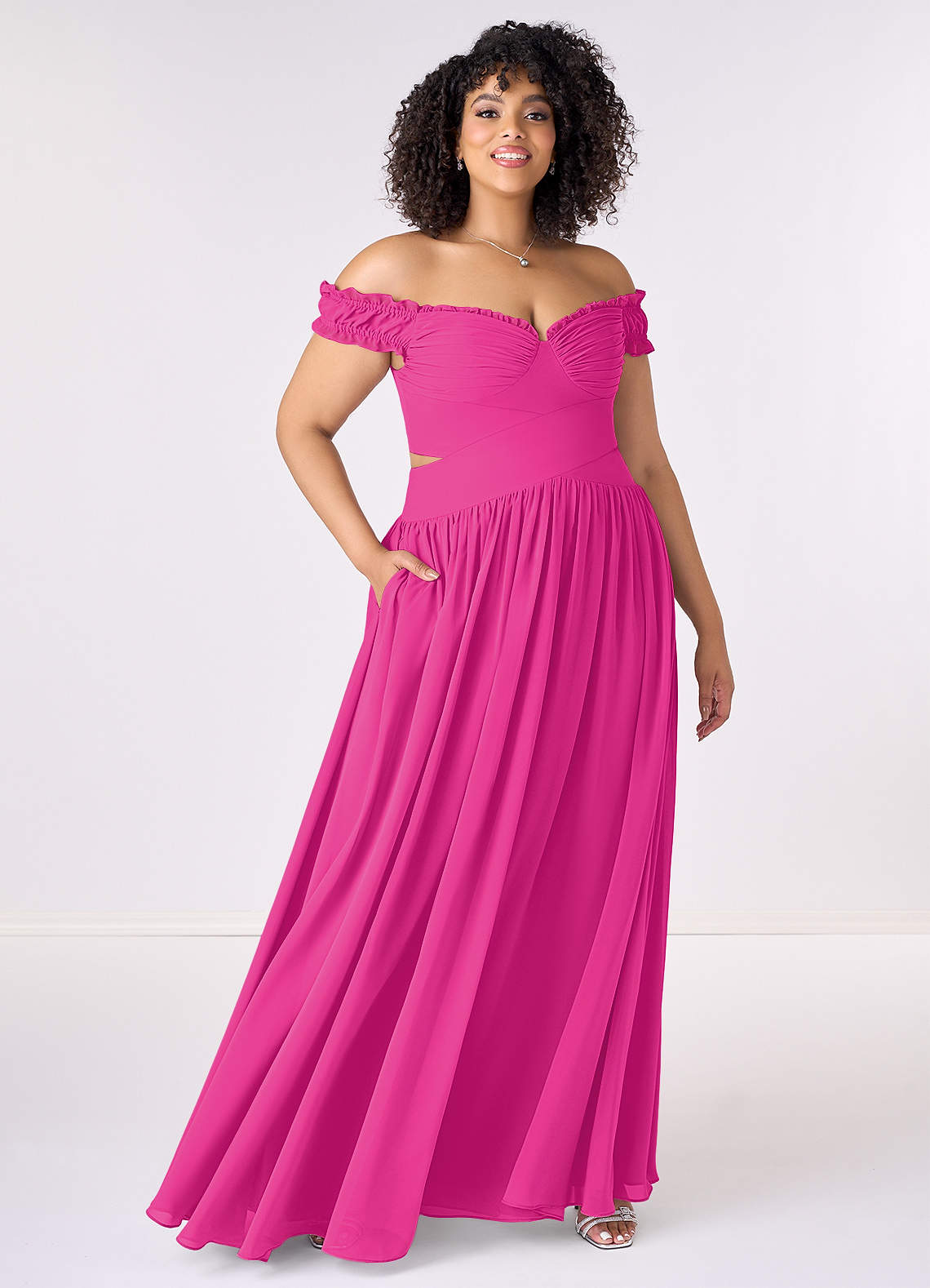 Barbie ♥ Azazie Jurken voor bruidsmeisjes Converteerbaar Jurk van Chiffon met A-Lijn Off the Shoulder Barbie Roze image1