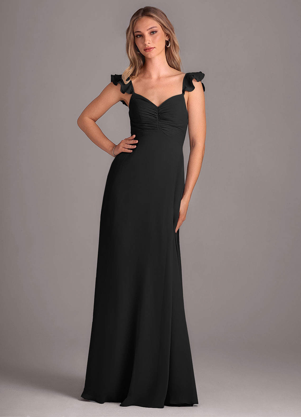 Azazie Kaylyn Bridesmaid Dresses Black A-Line Ruched Chiffon Dress image1