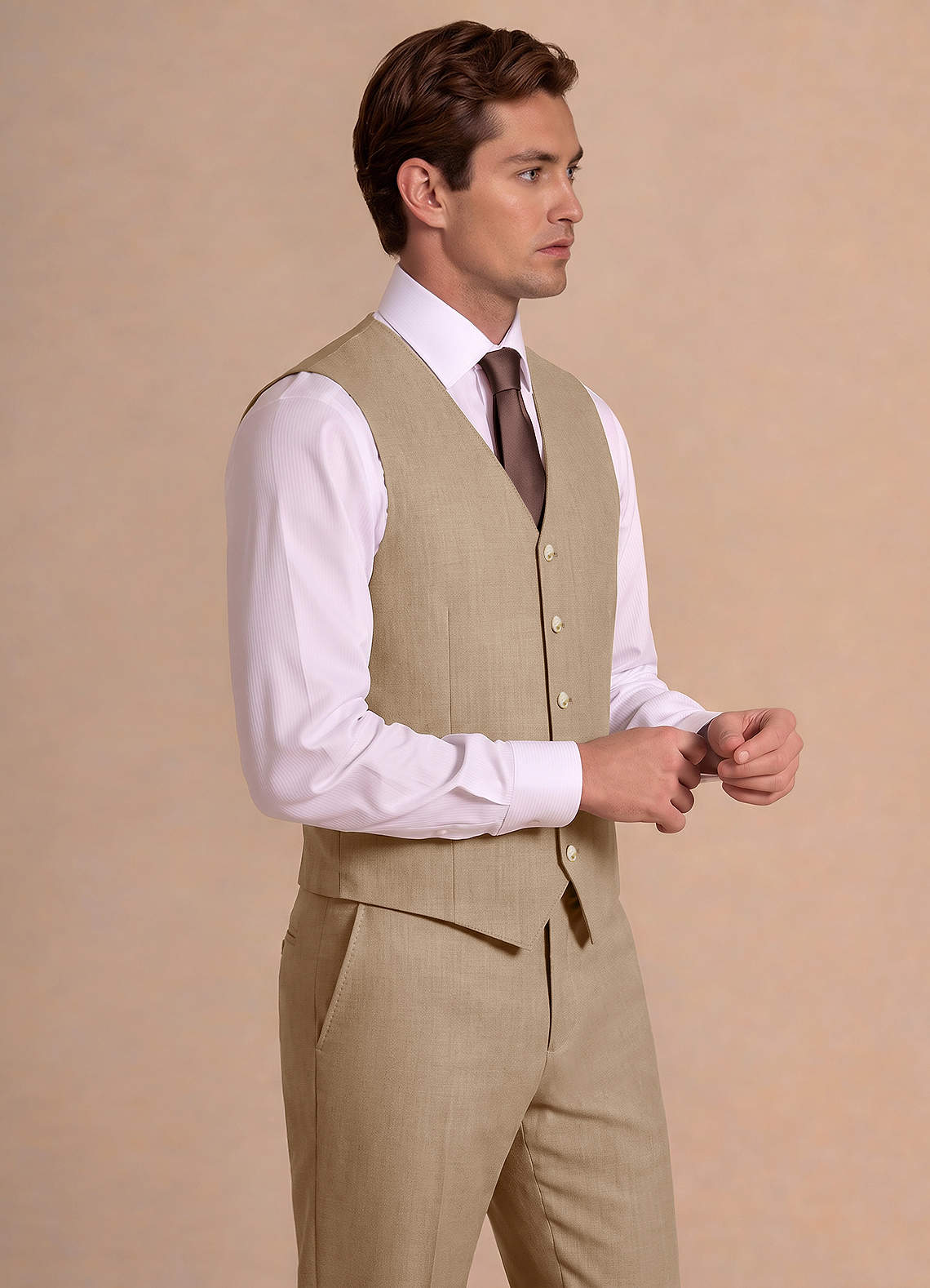 front Bennett Tan Wool Blend Suit Vest