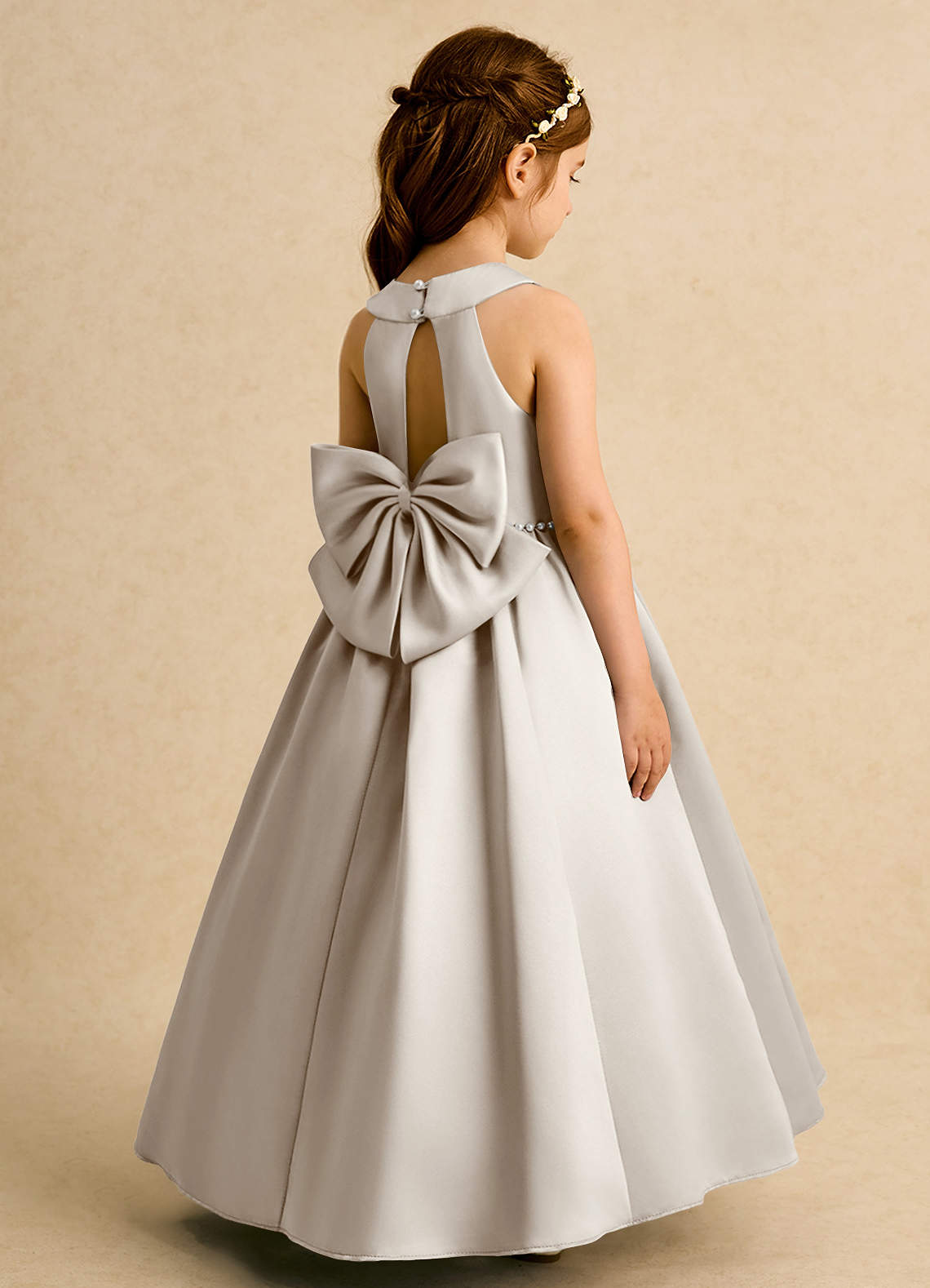 Azazie Daisies Flower Girl Dresses Frost Ball-Gown Bow Matte Satin Dress image1