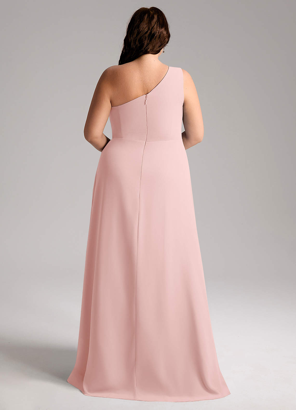Azazie Brooke Bridesmaid Dresses Powder Pink A-Line One Shoulder Chiffon Dress image8