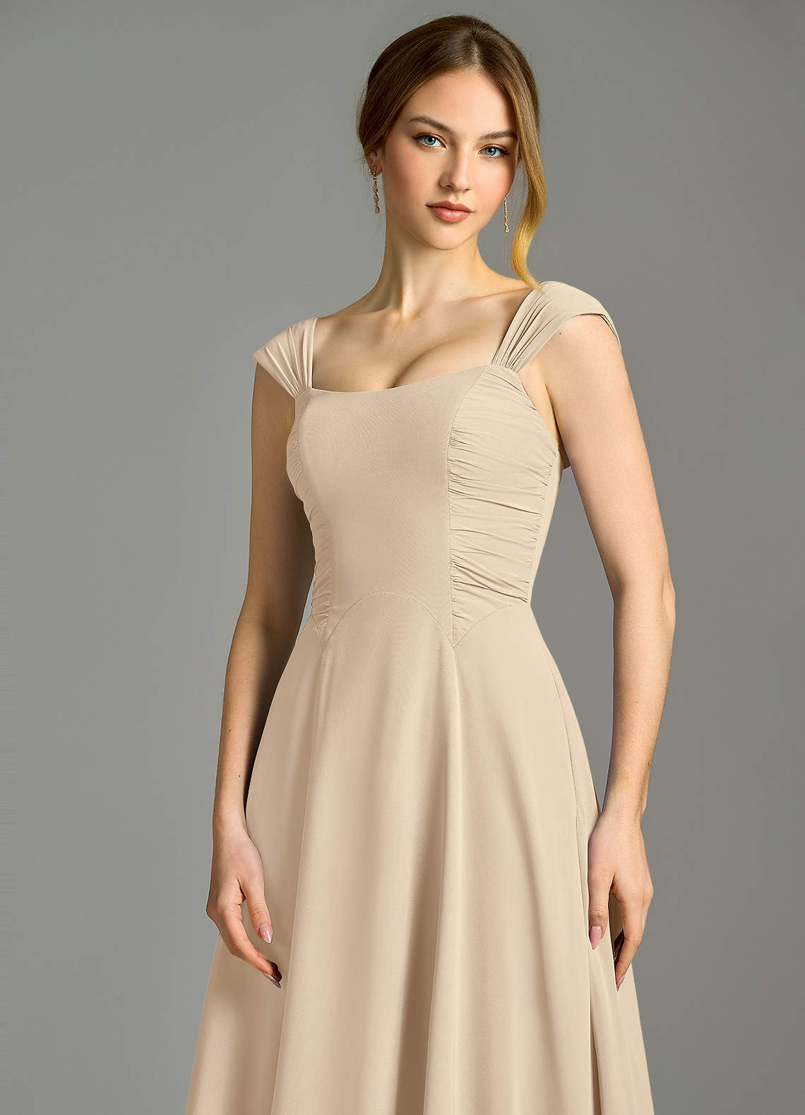 Azazie Oasis Champagne Chiffon Bridesmaid Dresses | Azazie