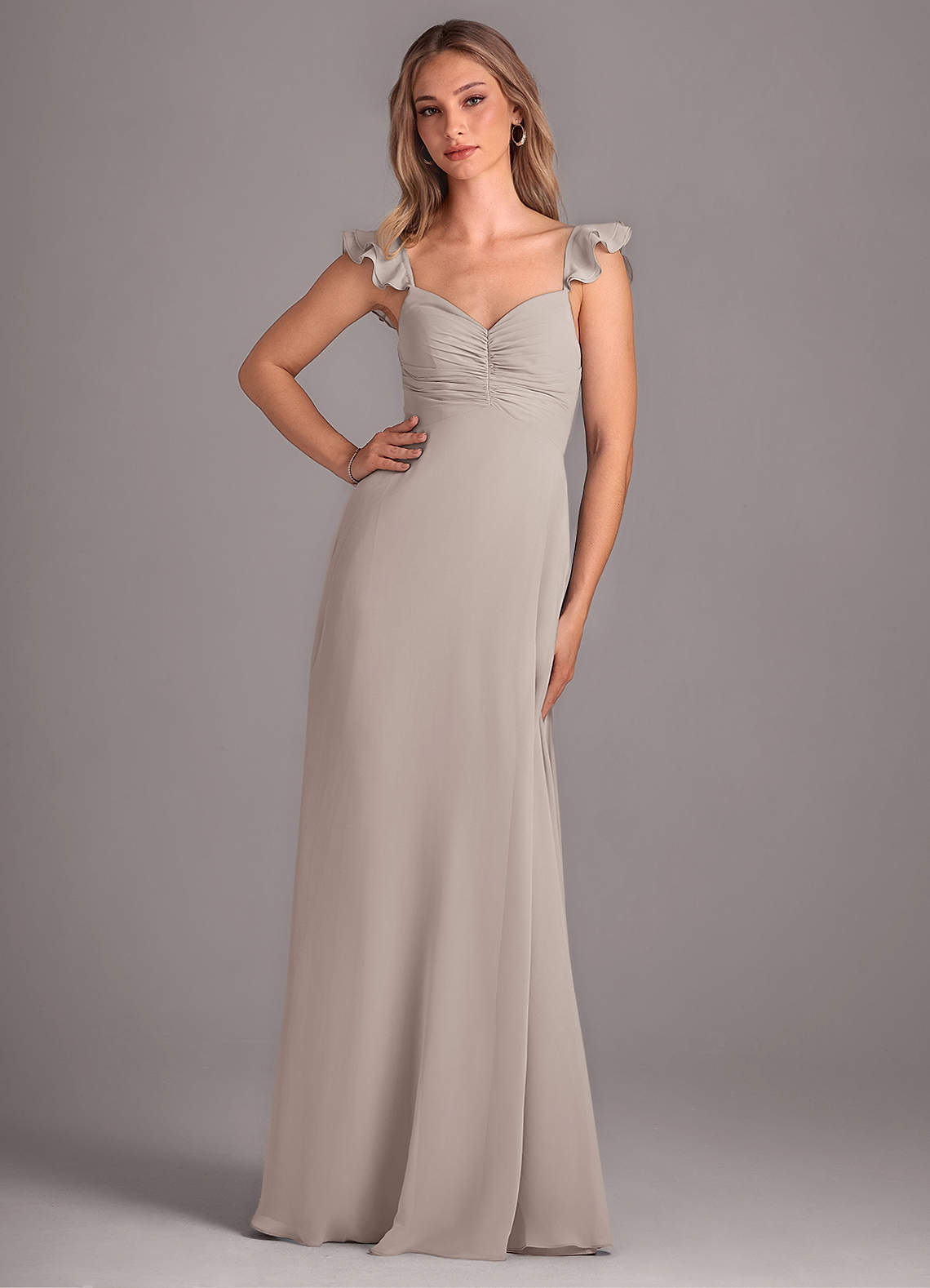 Azazie Kaylyn Bridesmaid Dresses Frost A-Line Ruched Chiffon Dress image1